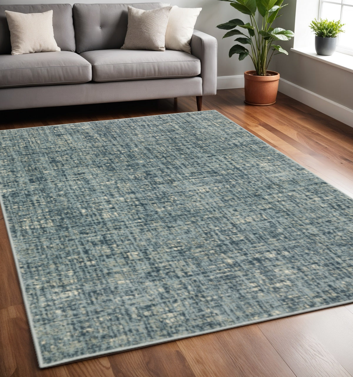 5' X 7' Dark Blue Light Blue Grey Ivory And Beige Abstract Power Loom Stain Resistant Area Rug - Home & Garden