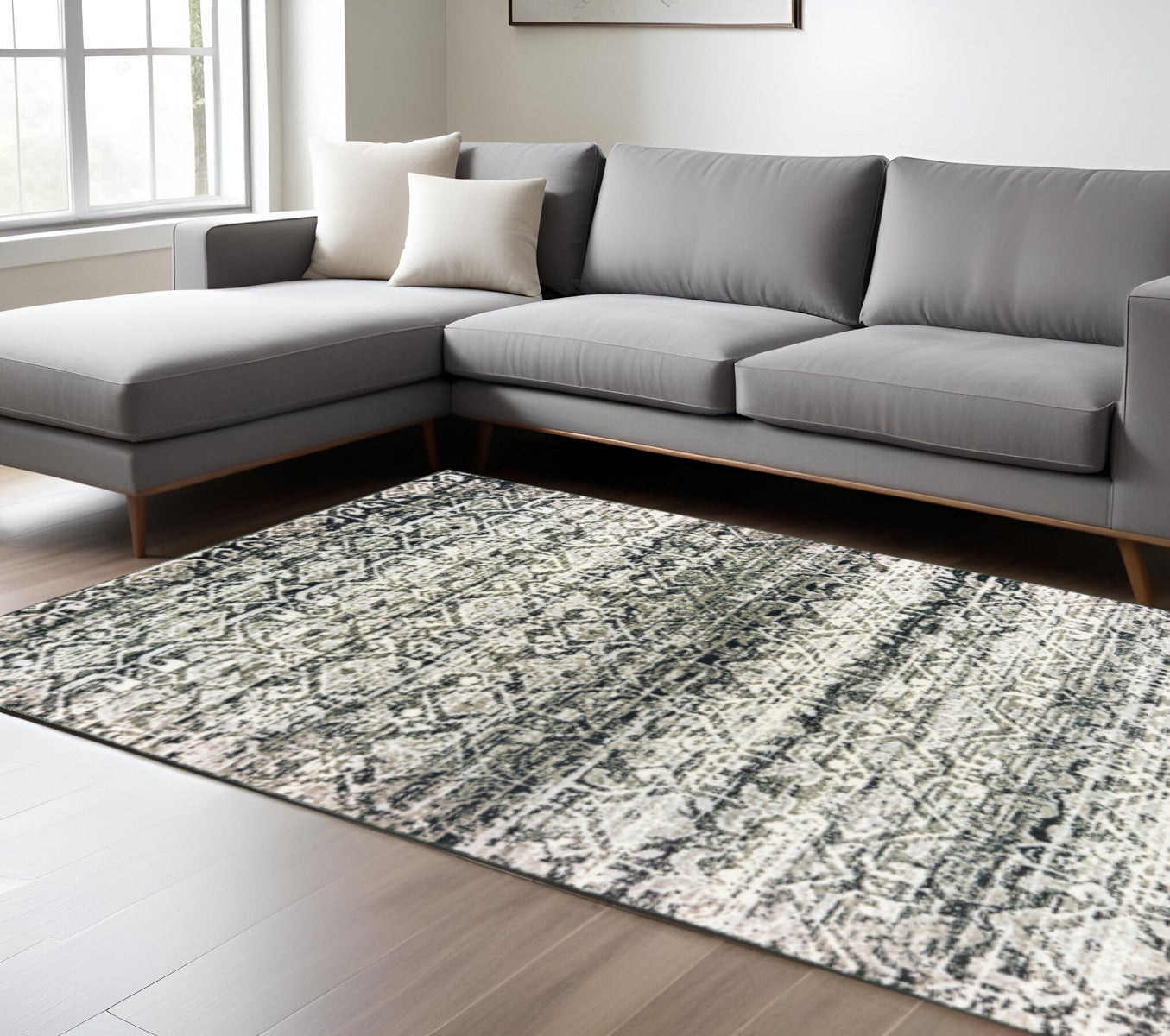 10' X 13' Grey And Ivory Geometric Power Loom Stain Resistant Area Rug - Home & Garden