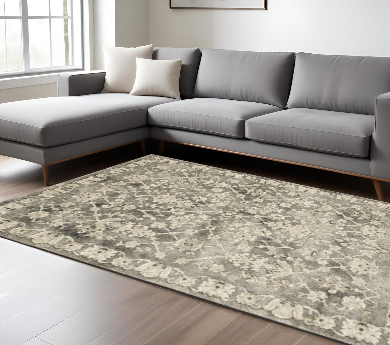 10' X 13' Grey Beige Tan And Brown Oriental Power Loom Stain Resistant Area Rug - Home & Garden