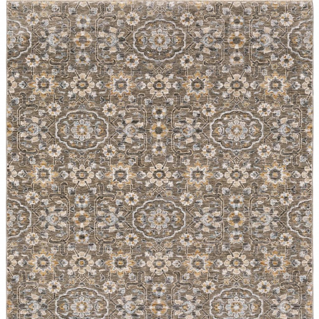 3' X 5' Grey And Tan Floral Power Loom Stain Resistant Area Rug With Fringe - Home & Garden