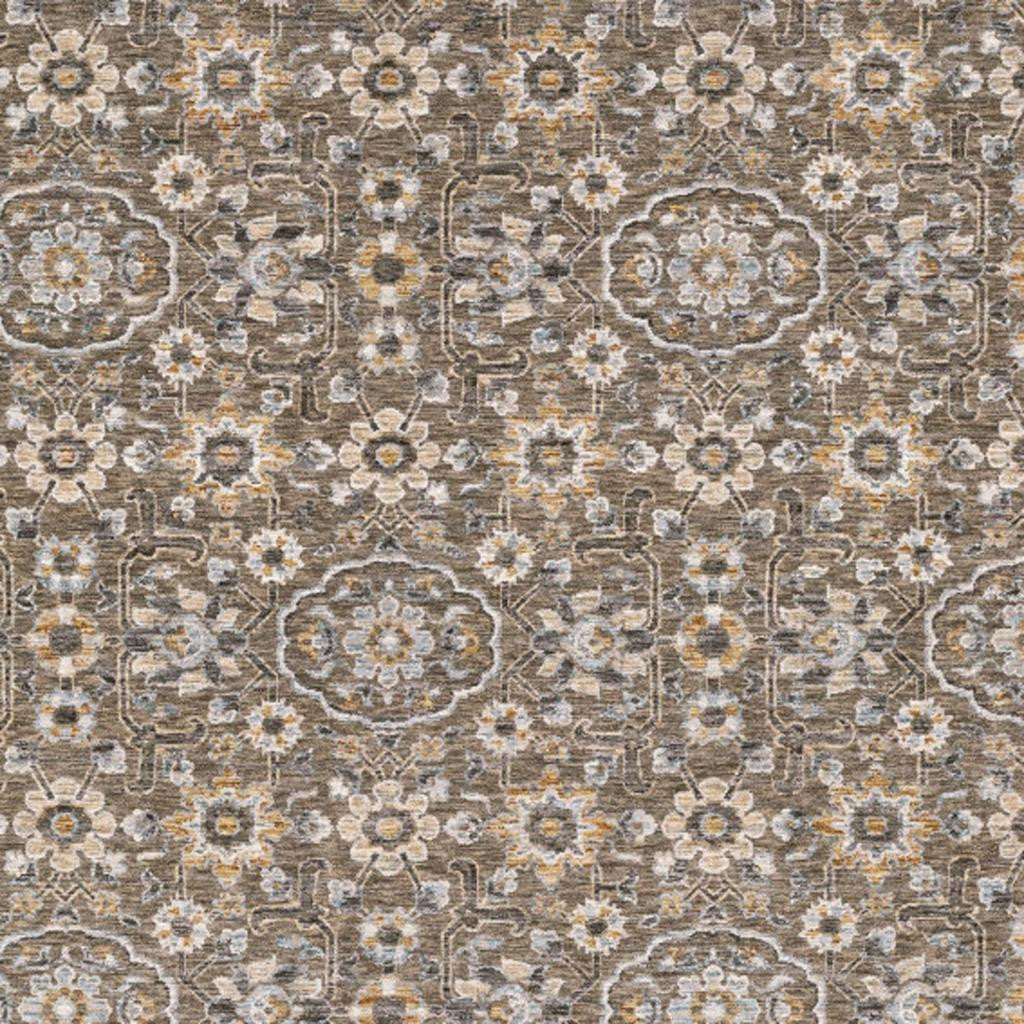 3' X 5' Grey And Tan Floral Power Loom Stain Resistant Area Rug With Fringe - Home & Garden