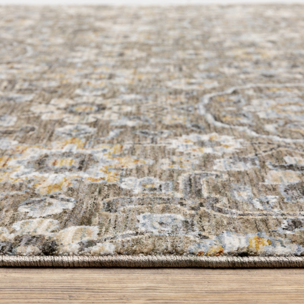 3' X 5' Grey And Tan Floral Power Loom Stain Resistant Area Rug With Fringe - Home & Garden