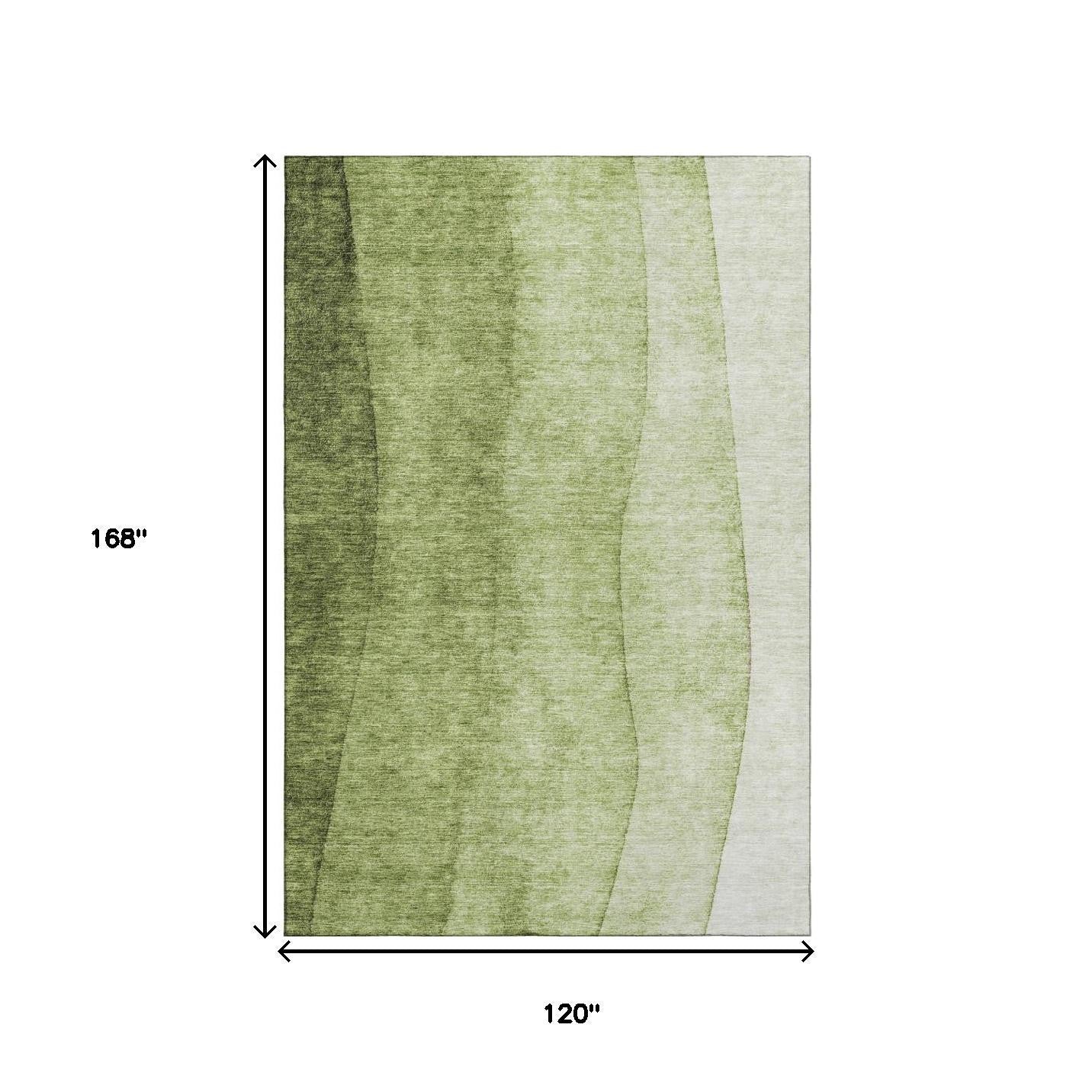 10' X 14' Olive Green And Ivory Ombre Washable Area Rug With UV Protection - Home & Garden
