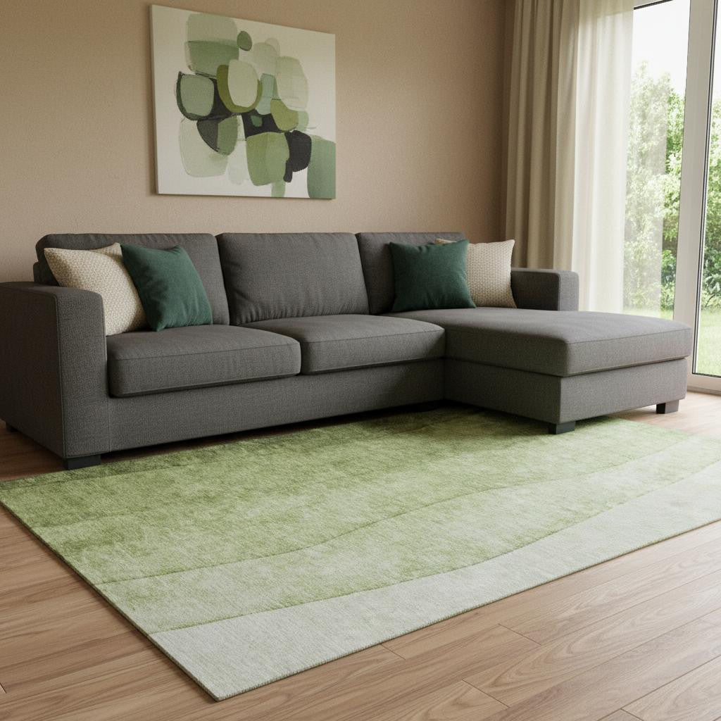 10' X 14' Olive Green And Ivory Ombre Washable Area Rug With UV Protection - Home & Garden