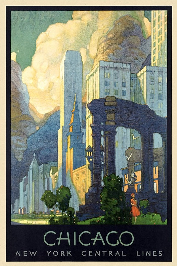 12" X 18" Vintage 1929 Chicago Michigan Ave Travel Poster Wall Art - Home Decor