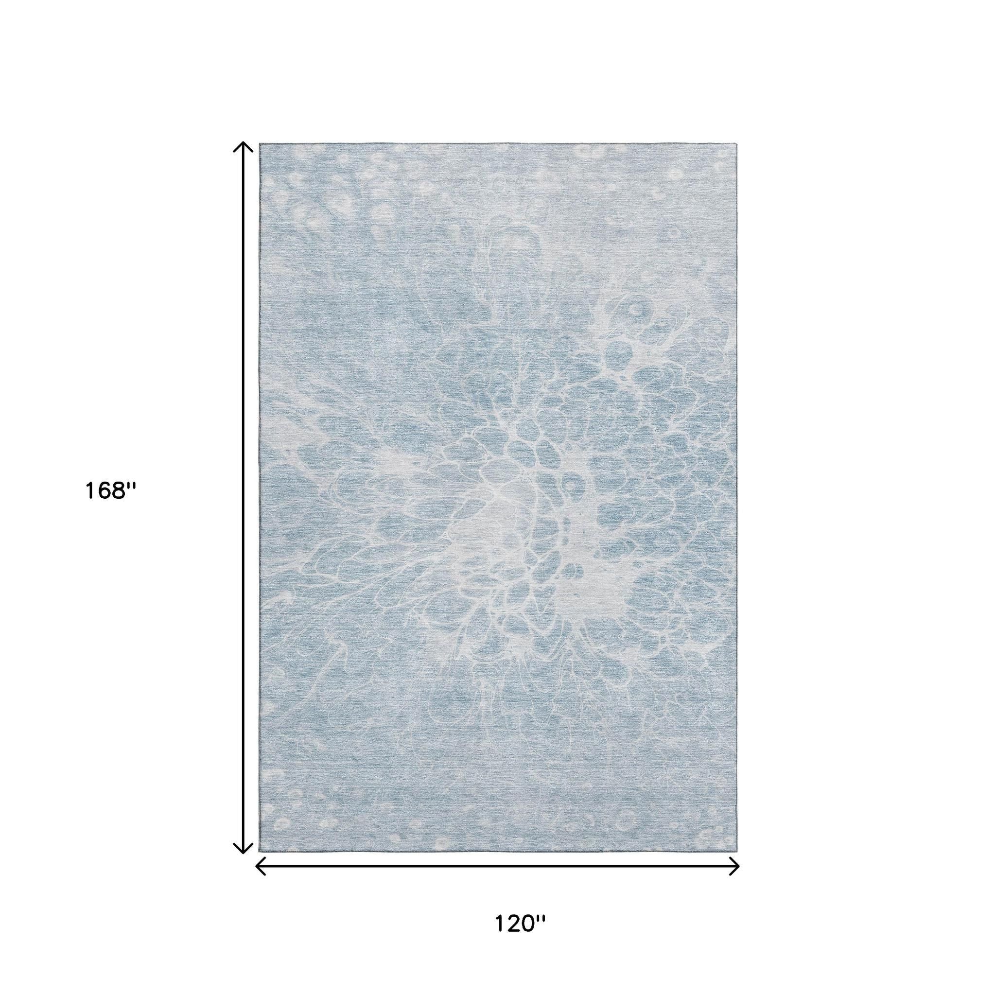 10' X 14' Sky Blue And Ivory Abstract Washable Area Rug With UV Protection - Home & Garden