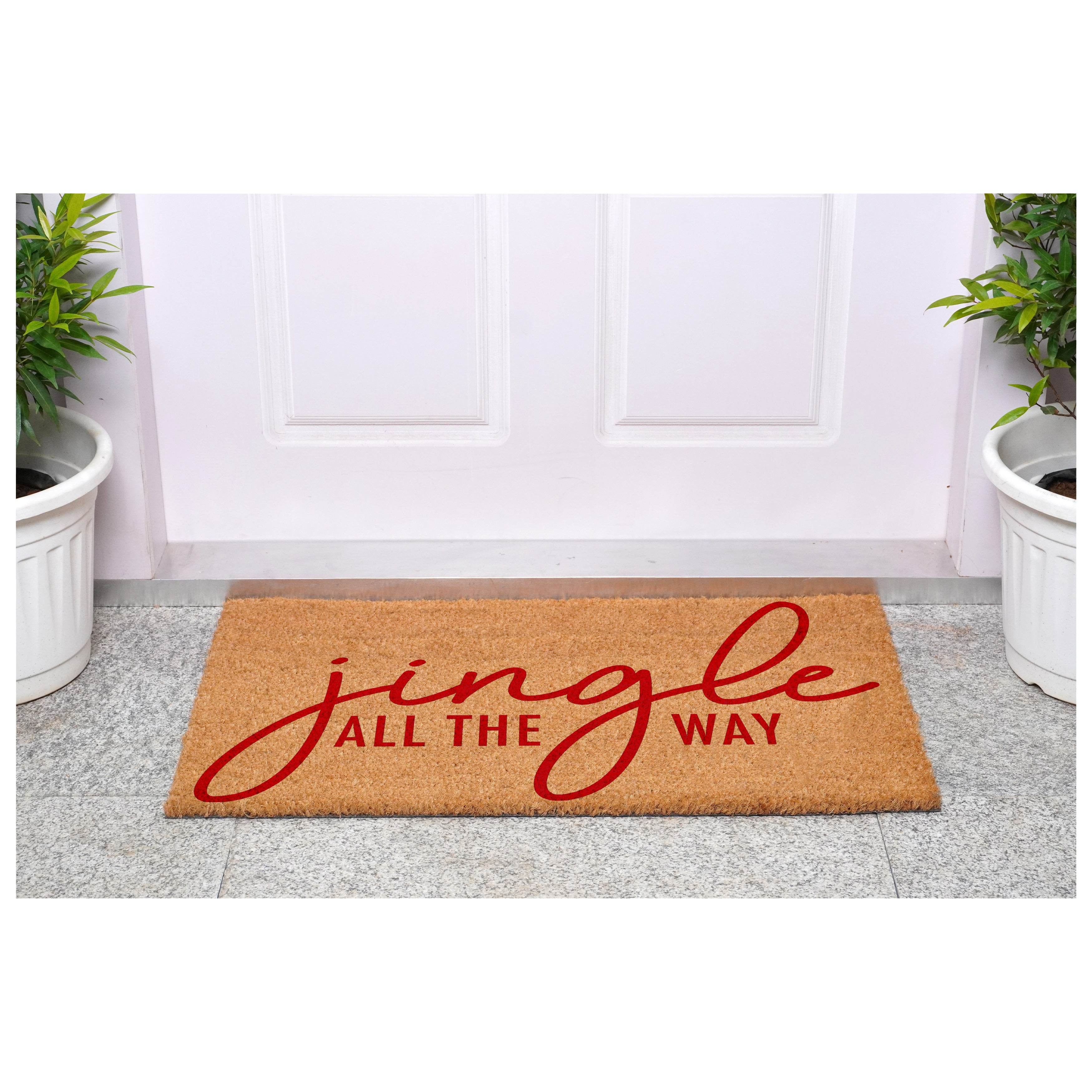 24" X 36" Brown And Red Christmas Outdoor Coir Door Mat - Home & Garden