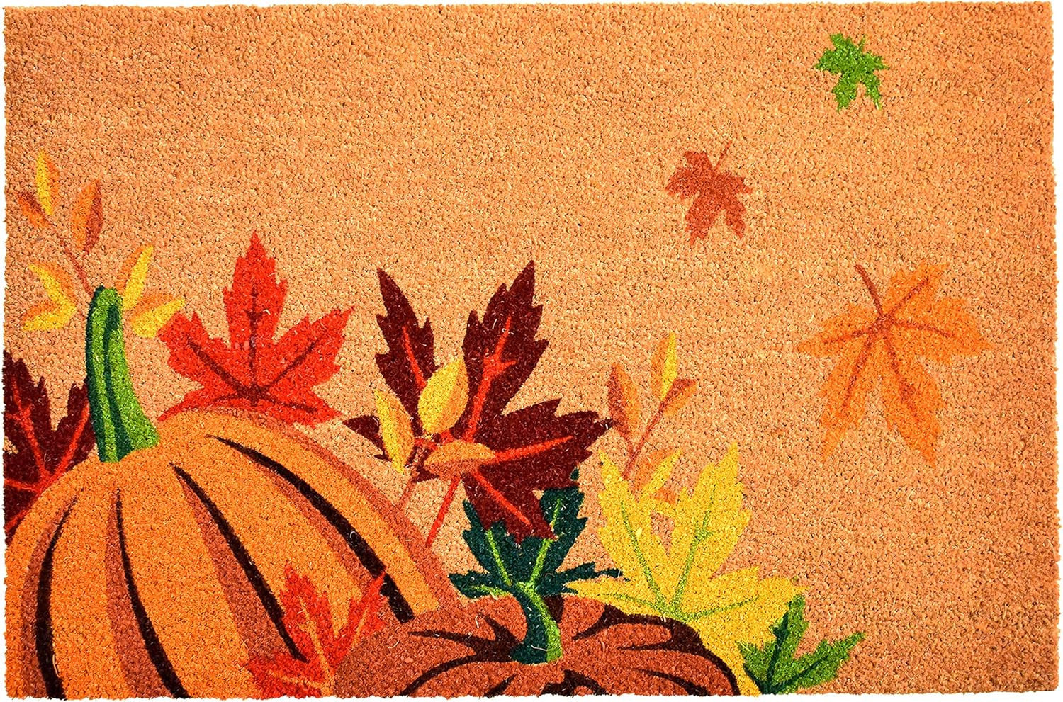 24" X 36" Brown And Natural Fall Pumpkins and Leaves Outdoor Coir Door Mat - Home & Garden
