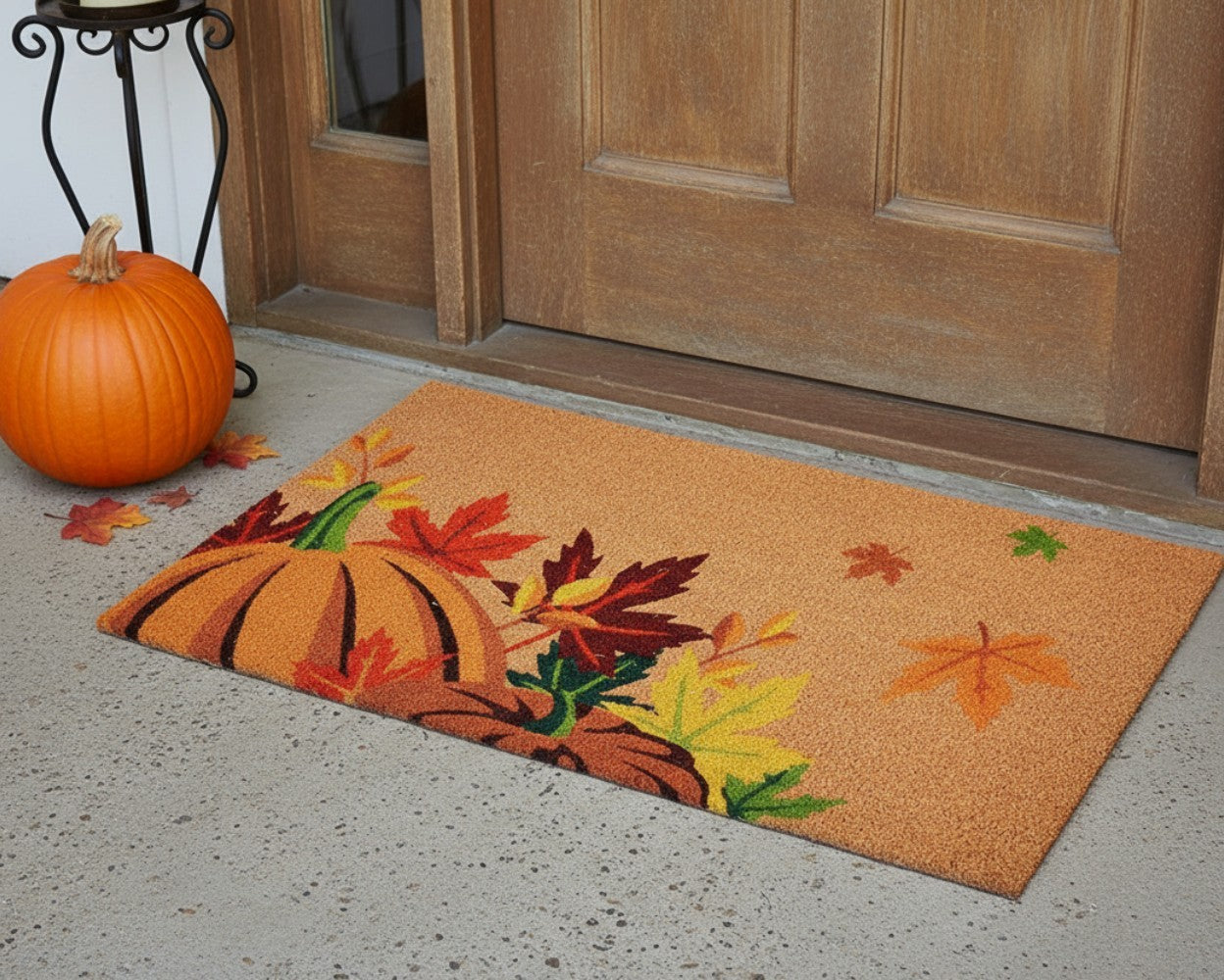 24" X 36" Brown And Natural Fall Pumpkins and Leaves Outdoor Coir Door Mat - Home & Garden