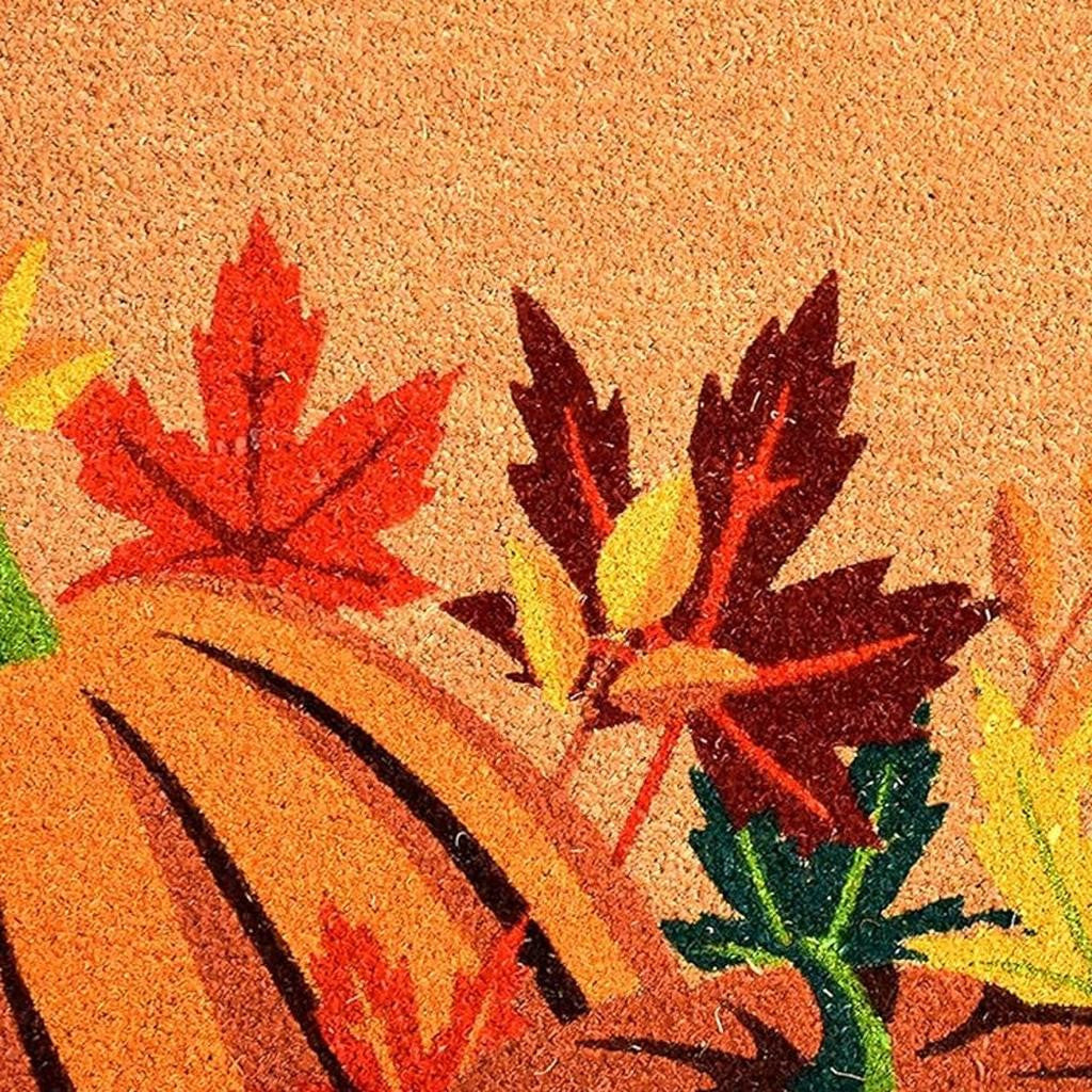 24" X 36" Brown And Natural Fall Pumpkins and Leaves Outdoor Coir Door Mat - Home & Garden