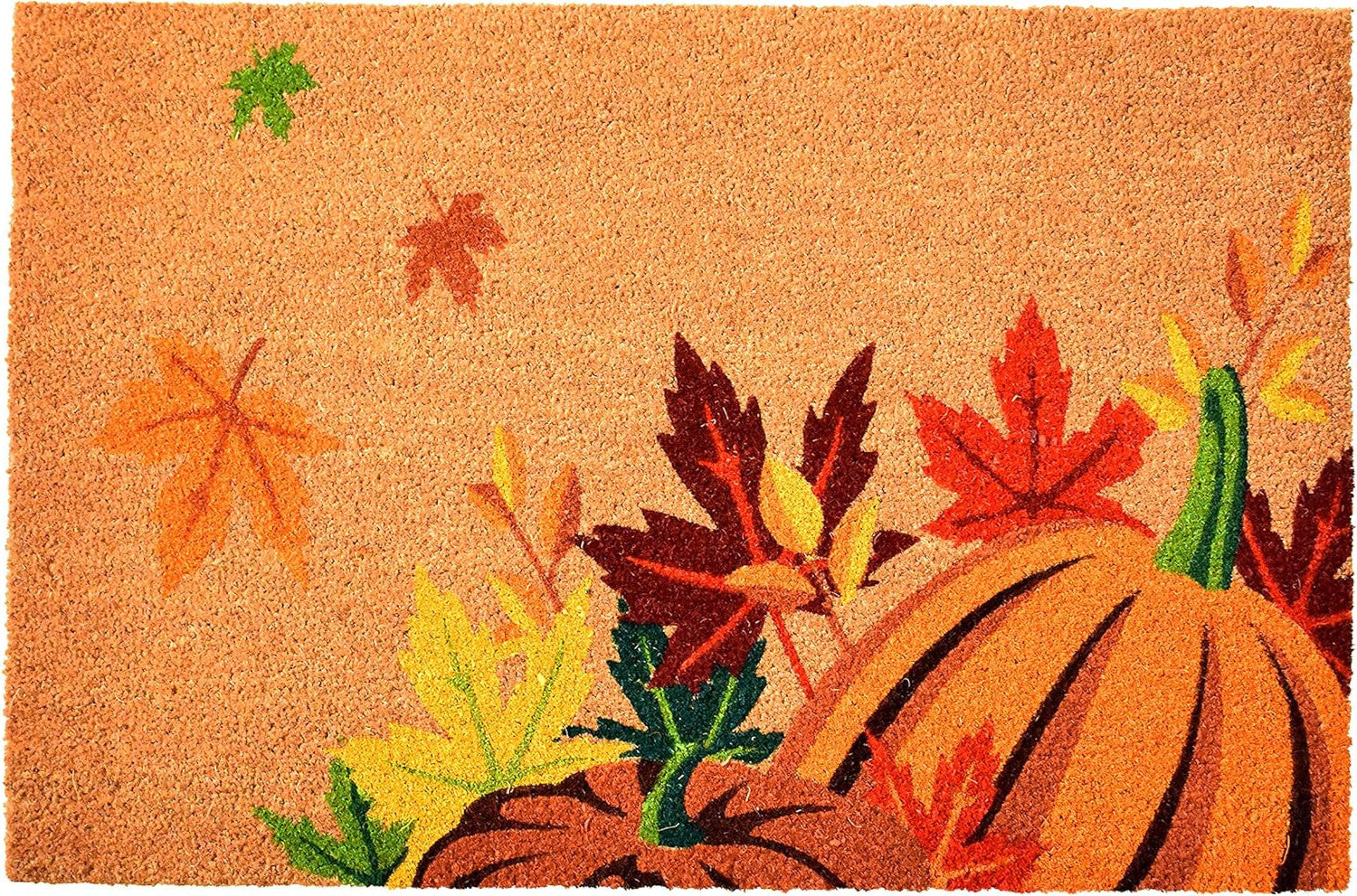 24" X 36" Brown And Natural Fall Pumpkins and Leaves Outdoor Coir Door Mat - Home & Garden