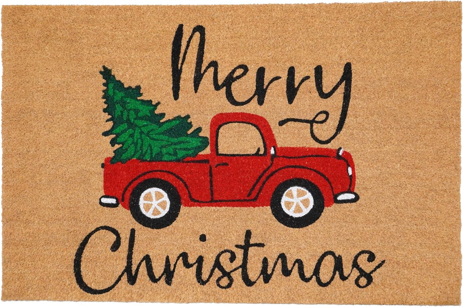 17" X 29" Brown Red And Green Christmas Merry Christmas Outdoor Coir Door Mat - Home & Garden