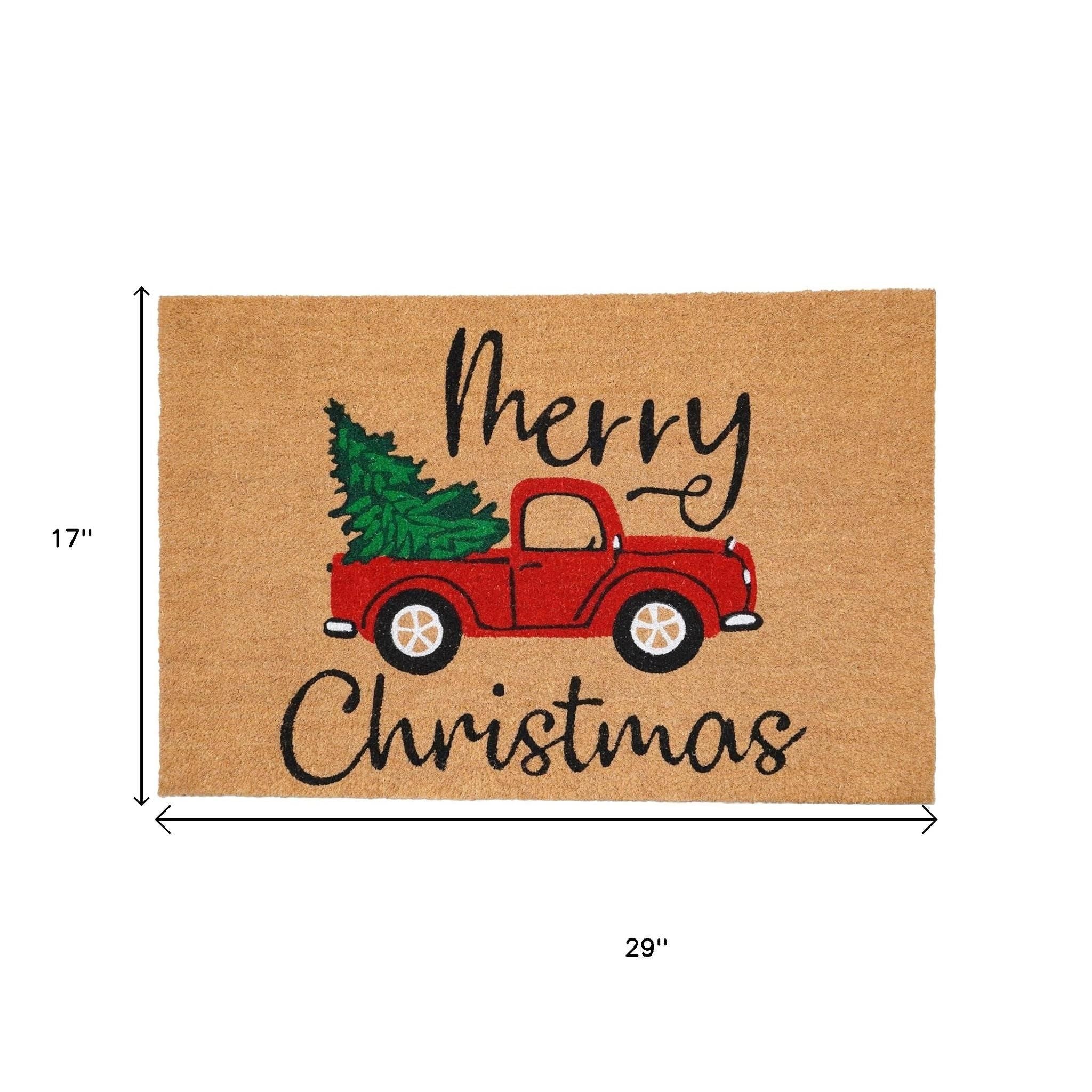 17" X 29" Brown Red And Green Christmas Merry Christmas Outdoor Coir Door Mat - Home & Garden