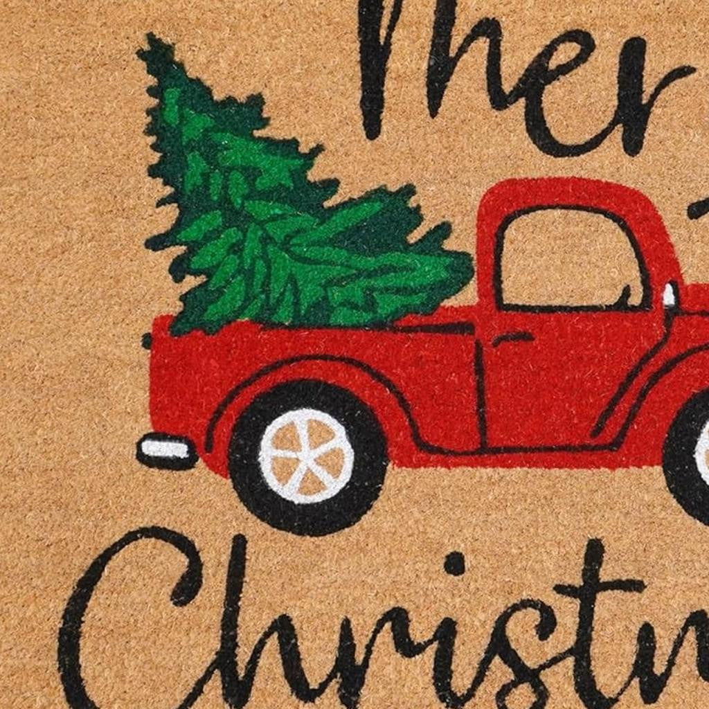 17" X 29" Brown Red And Green Christmas Merry Christmas Outdoor Coir Door Mat - Home & Garden