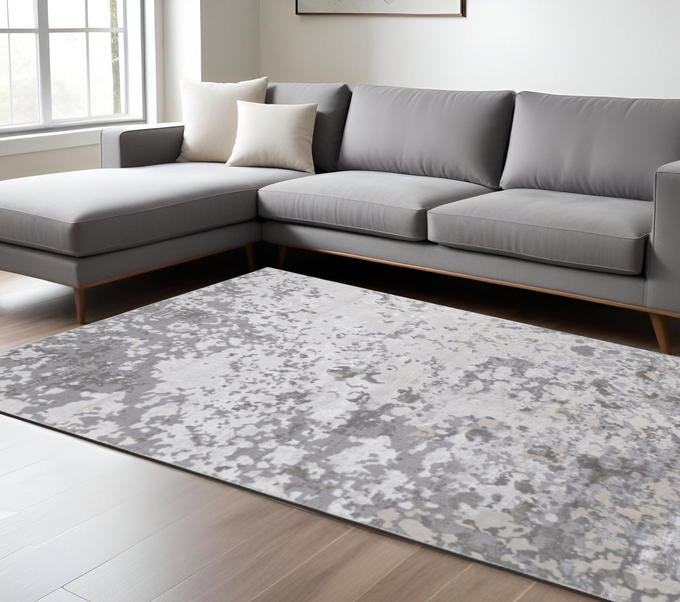 10' X 13' Silver Gray And White Abstract Stain Resistant Area Rug - Home & Garden