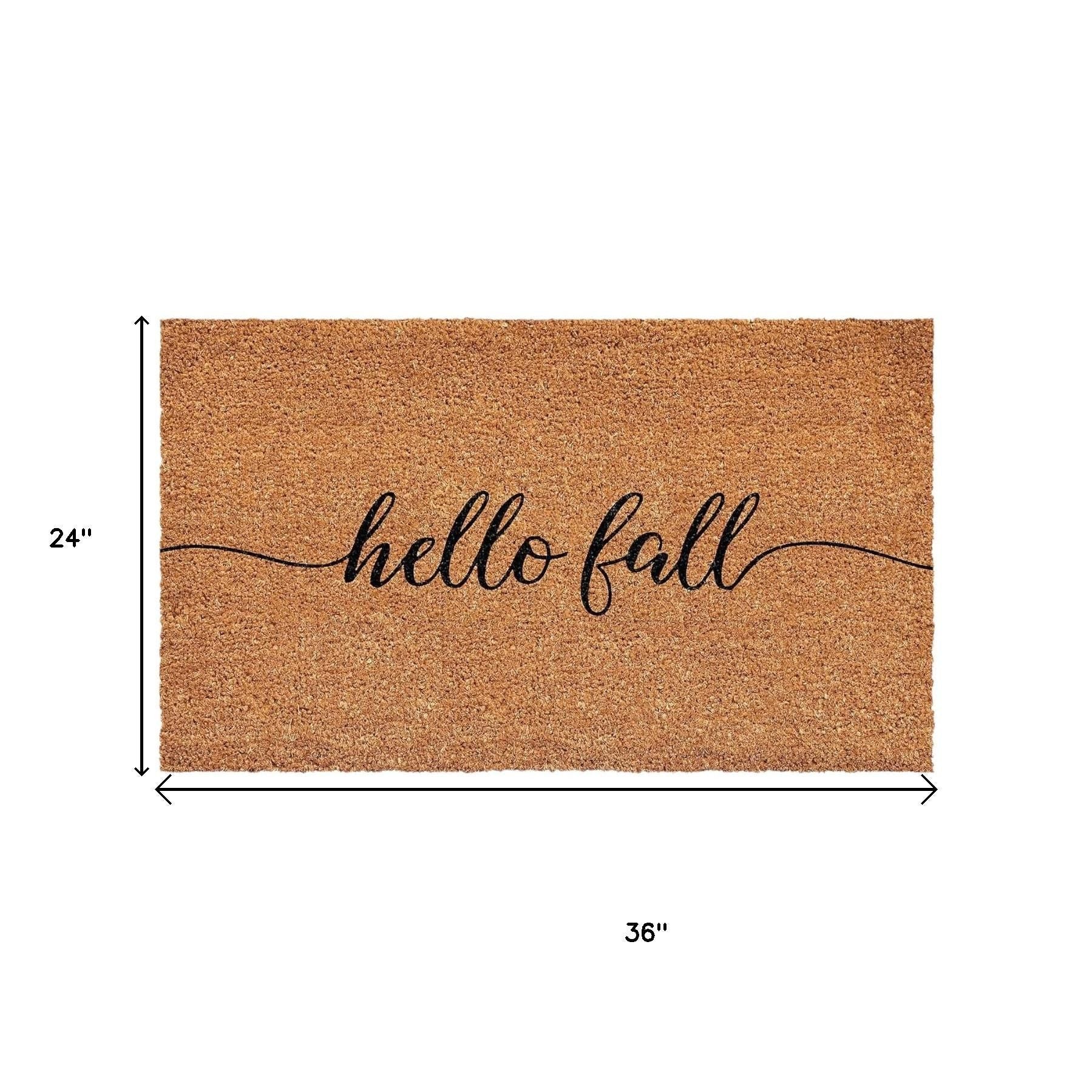 24" X 36" Brown And Natural Fall Hello Fall Outdoor Coir Door Mat - Home & Garden