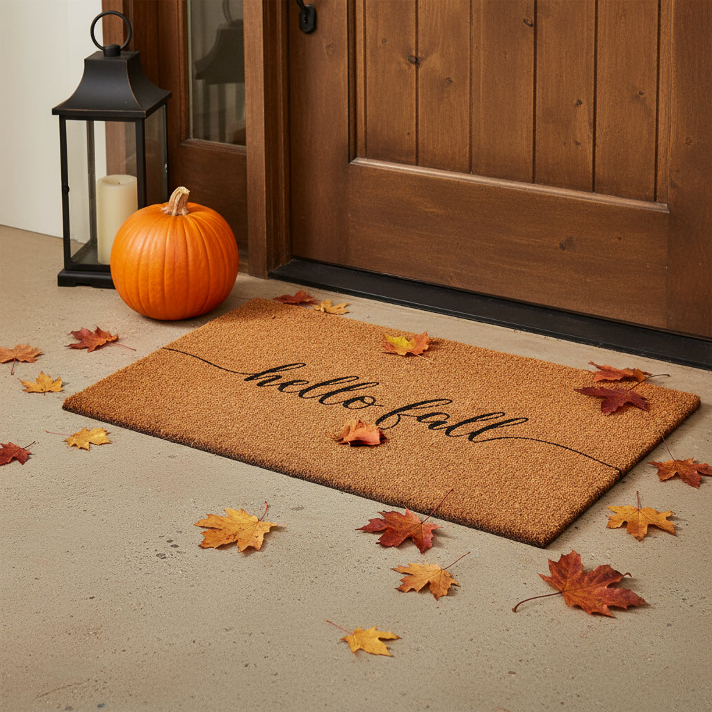 24" X 36" Brown And Natural Fall Hello Fall Outdoor Coir Door Mat - Home & Garden