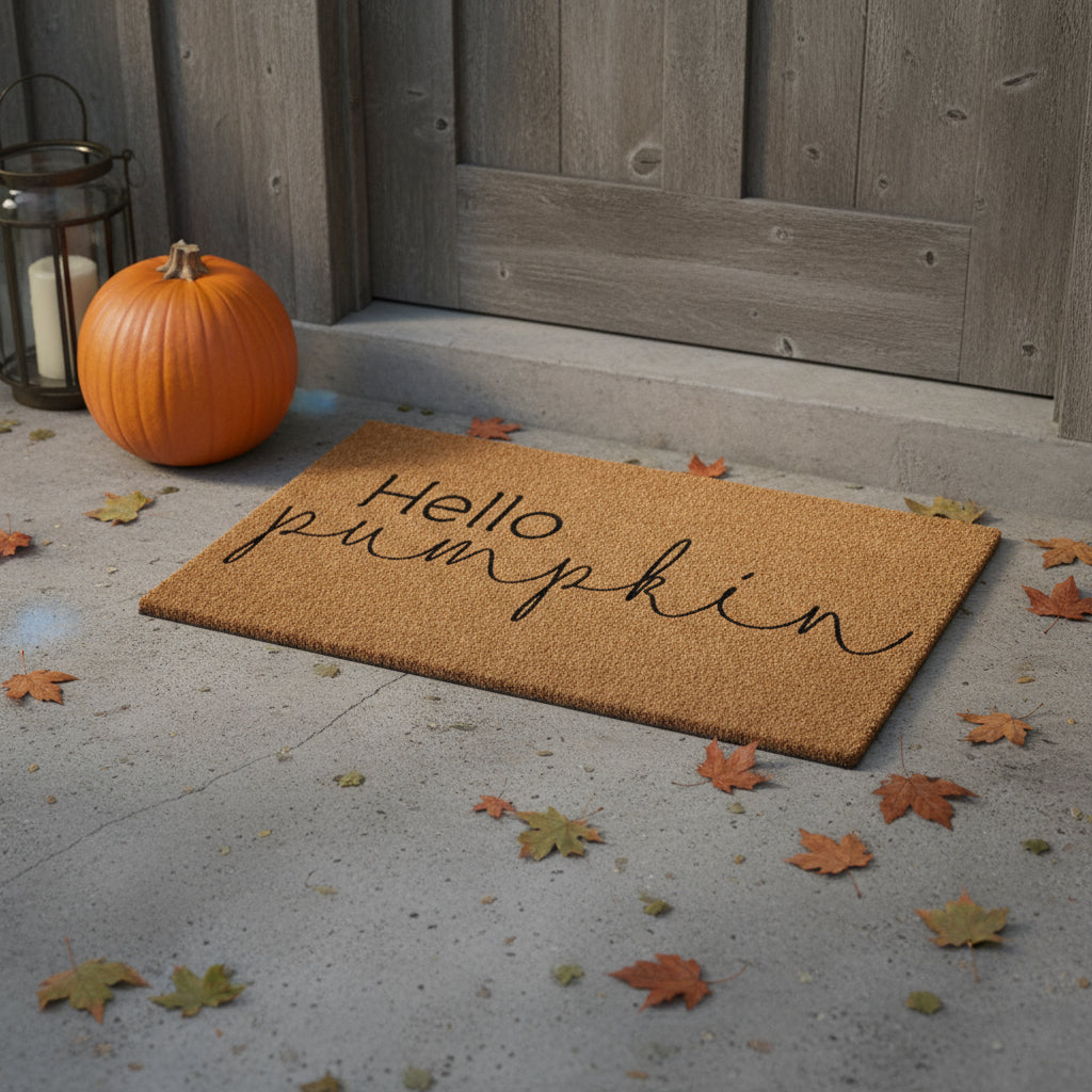 17" X 29" Brown And Natural Fall Hello Pumpkin Outdoor Coir Door Mat - Home & Garden