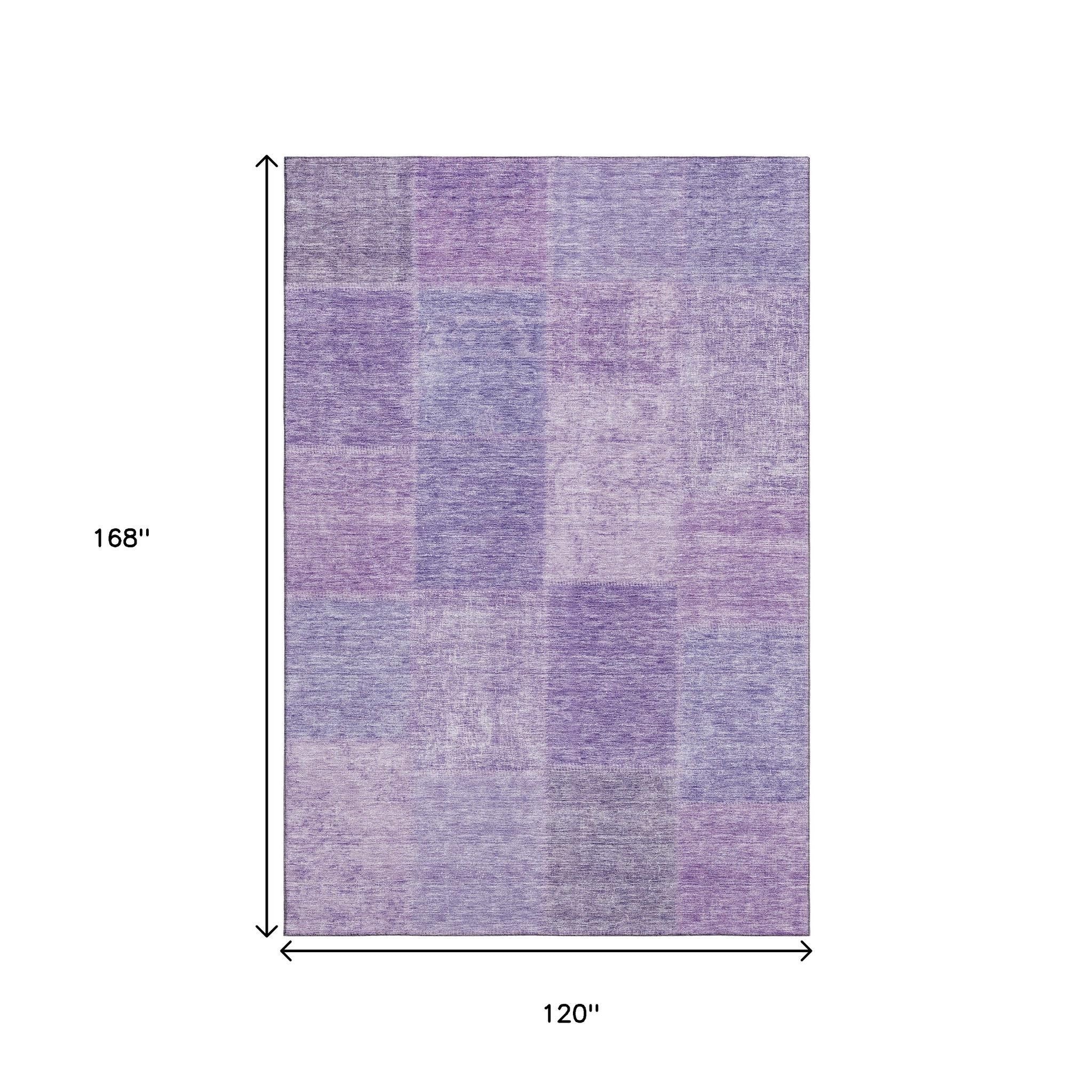 10' X 14' Lavender And Purple Patchwork Washable Area Rug With UV Protection - Home & Garden