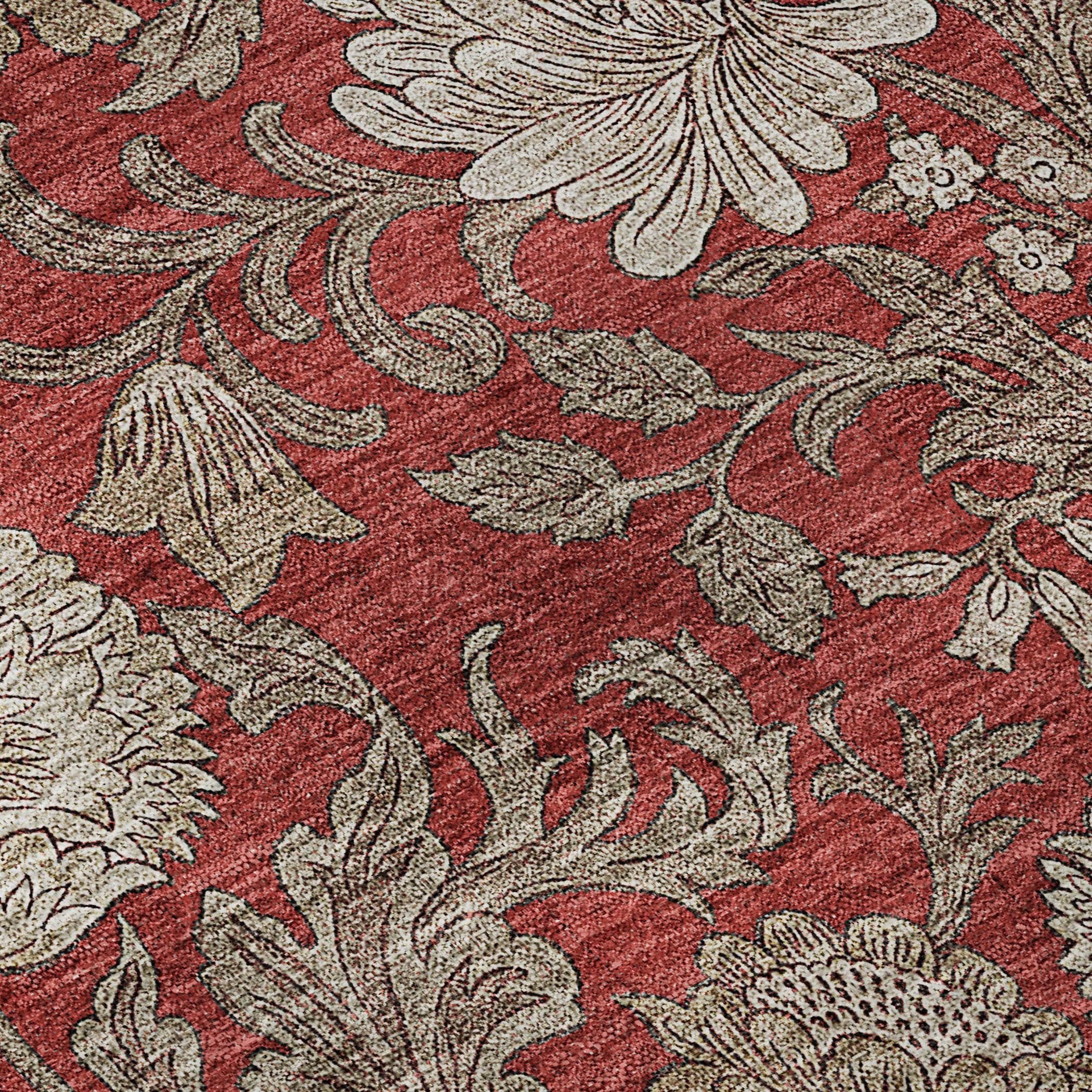 10' X 14' Red And Beige Floral Washable Area Rug With UV Protection - Home & Garden