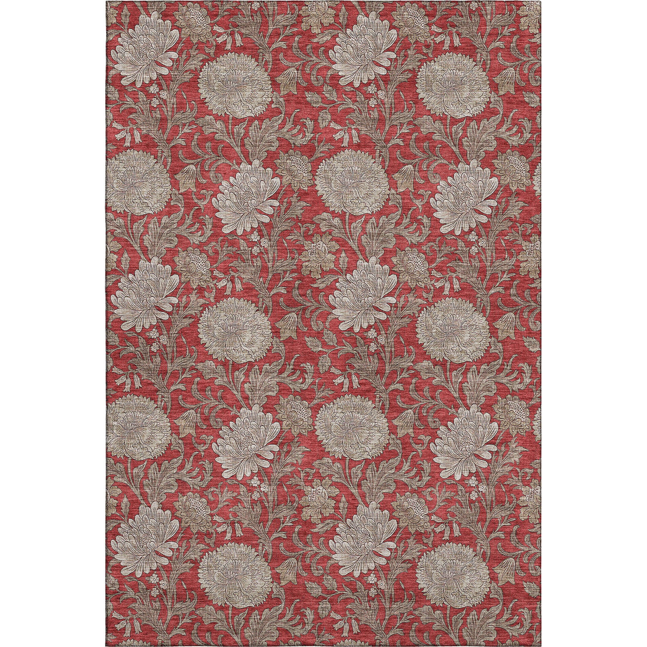 10' X 14' Red And Beige Floral Washable Area Rug With UV Protection - Home & Garden