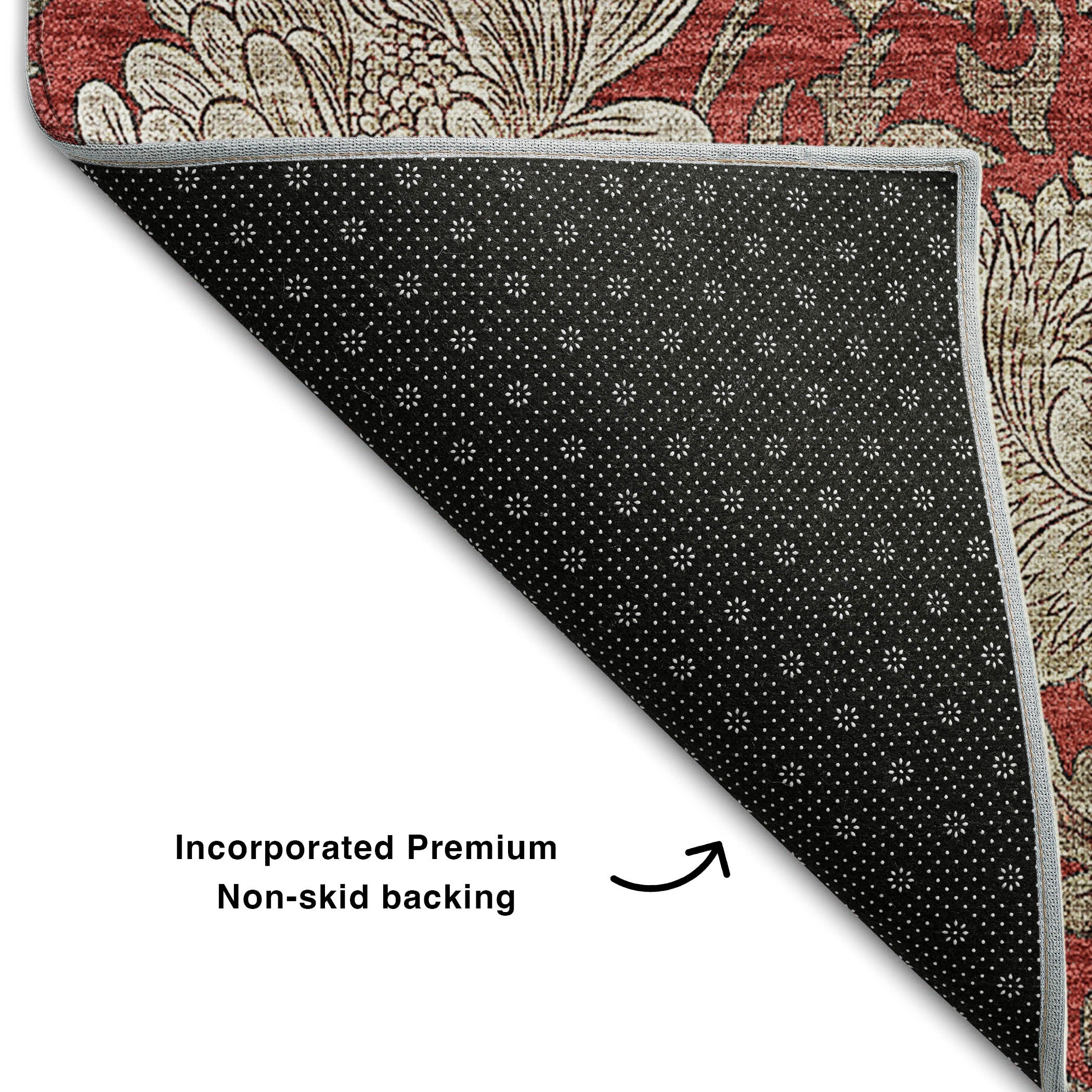 10' X 14' Red And Beige Floral Washable Area Rug With UV Protection - Home & Garden