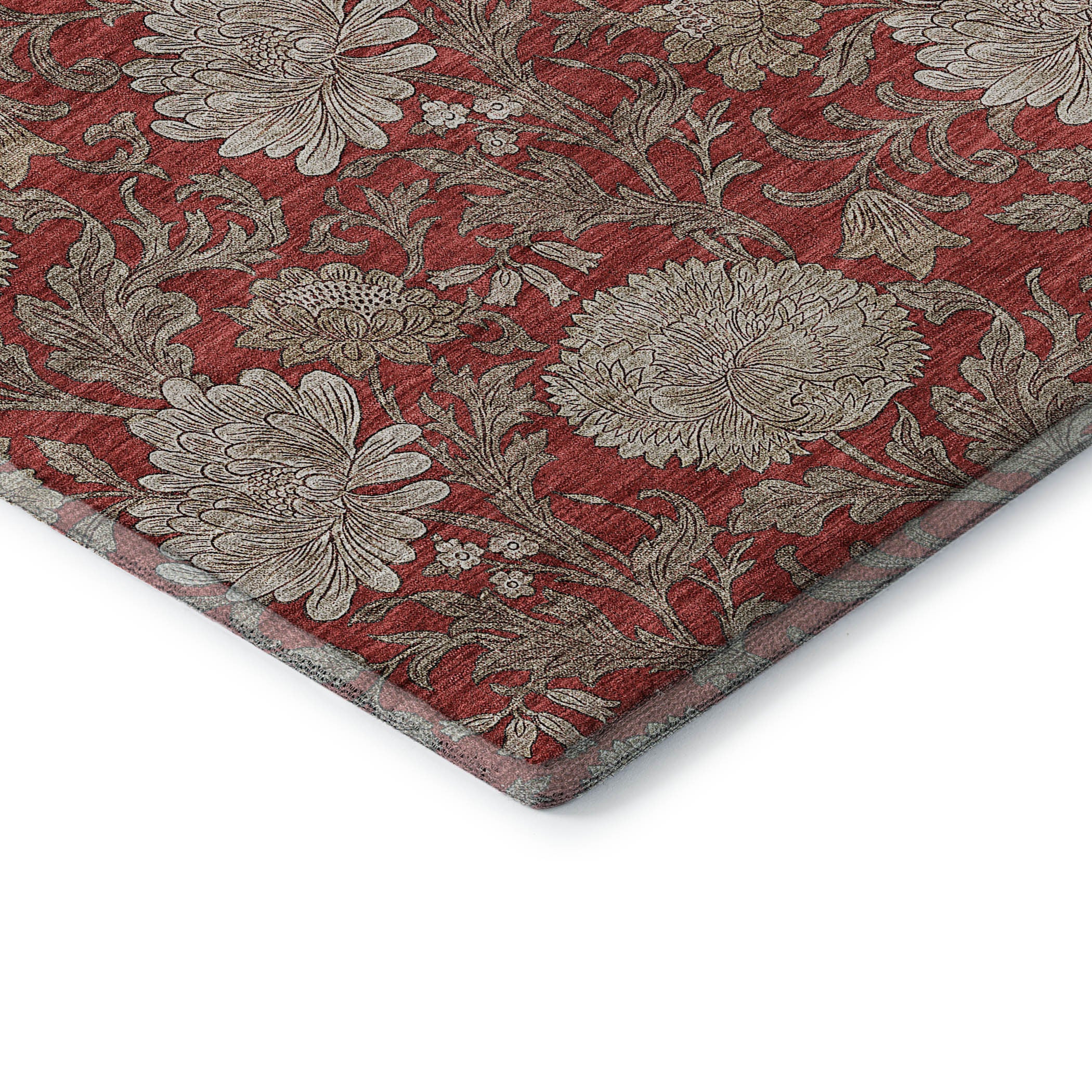 10' X 14' Red And Beige Floral Washable Area Rug With UV Protection - Home & Garden