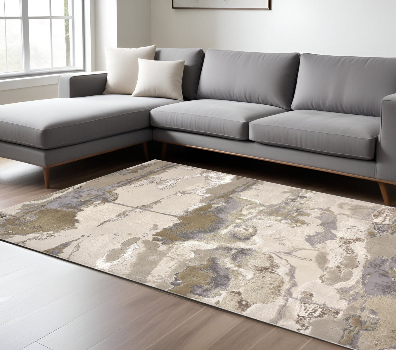 12' X 15' Ivory Brown And Gray Abstract Area Rug - Home & Garden