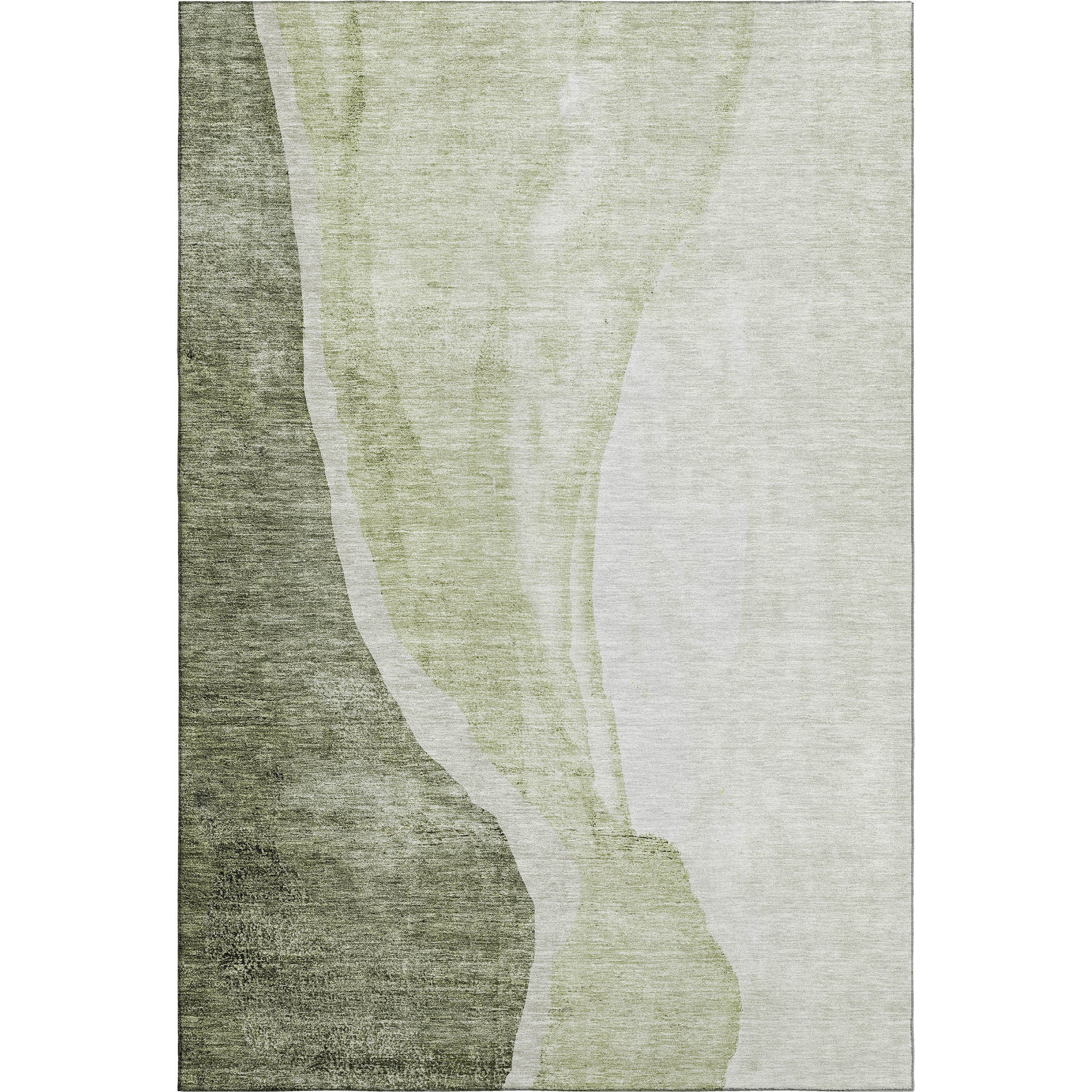 5' X 8' Olive Green And Ivory Abstract Washable Area Rug With UV Protection - Home & Garden