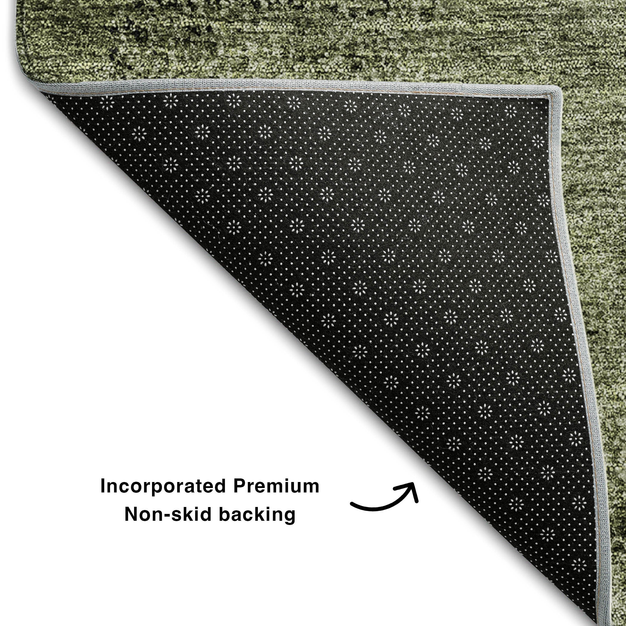 5' X 8' Olive Green And Ivory Abstract Washable Area Rug With UV Protection - Home & Garden