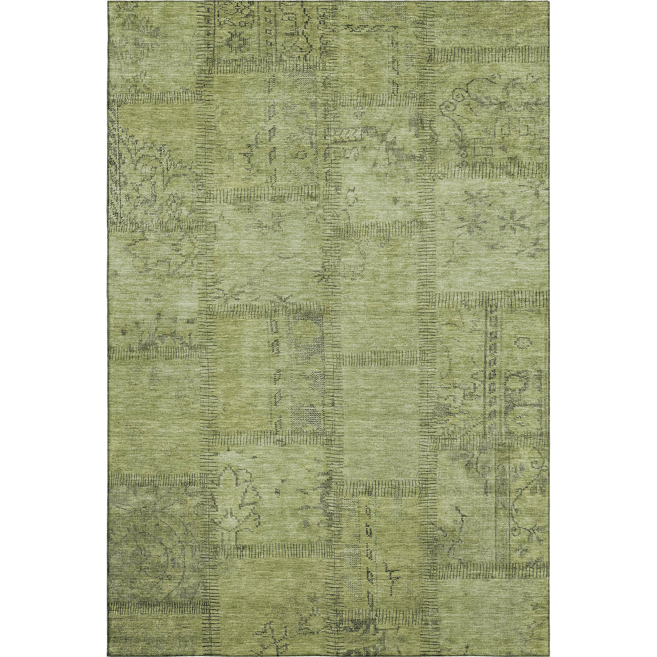 5' X 8' Fern Green And Gray Patchwork Washable Area Rug With UV Protection - Home & Garden