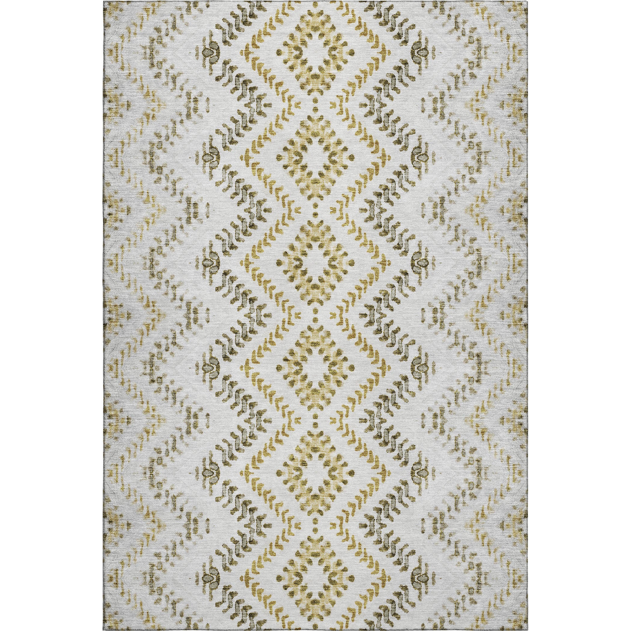 5' X 8' Taupe Ivory And Gold Geometric Washable Area Rug With UV Protection - Home & Garden