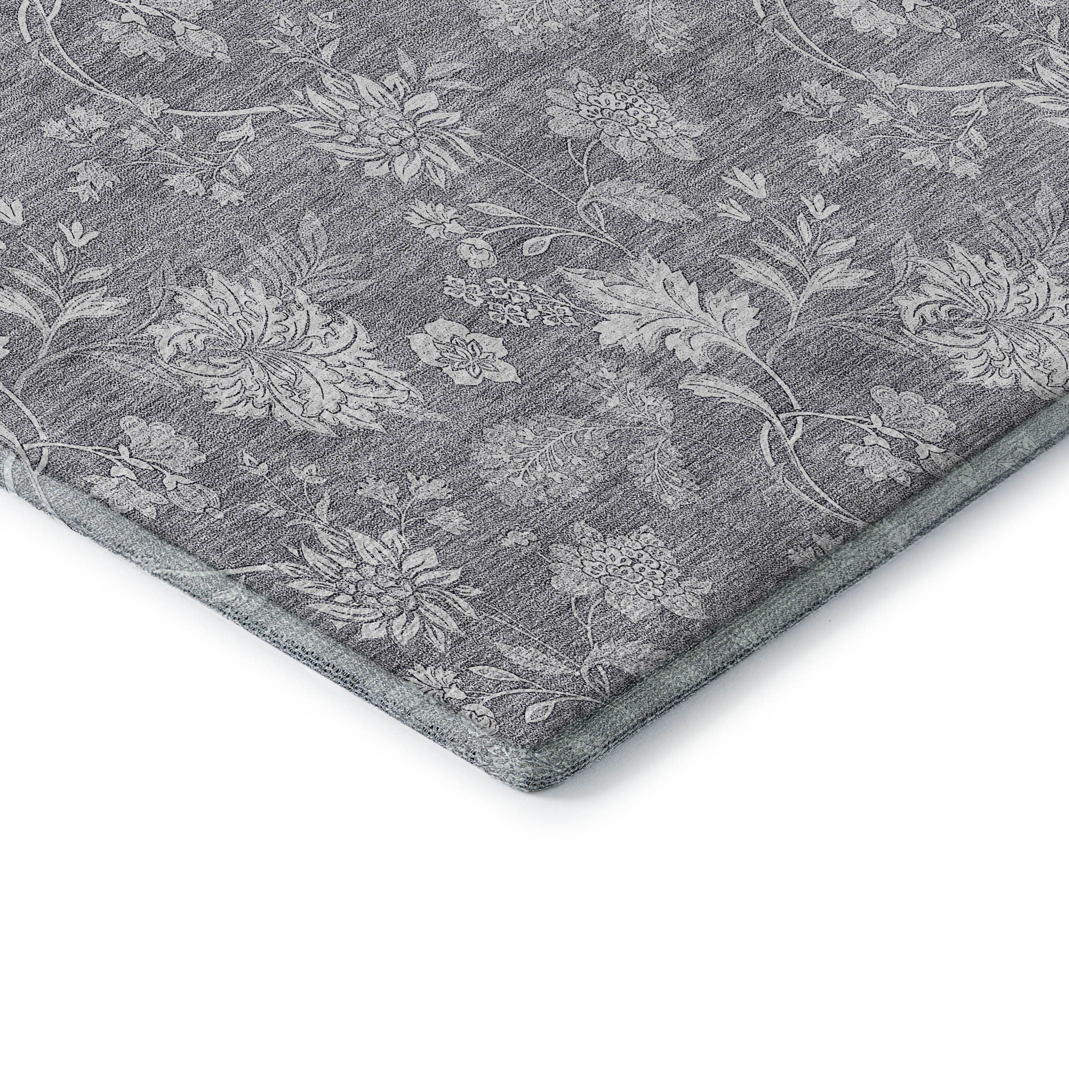 5' X 8' Gray And Ivory Floral Washable Area Rug With UV Protection - Home & Garden