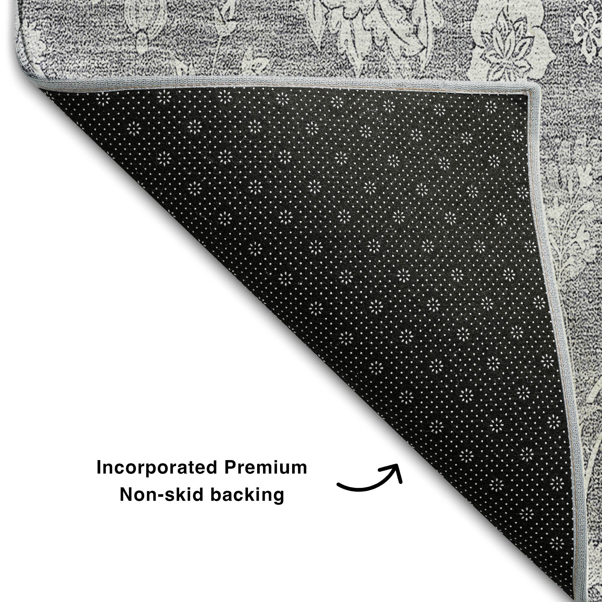 5' X 8' Gray And Ivory Floral Washable Area Rug With UV Protection - Home & Garden