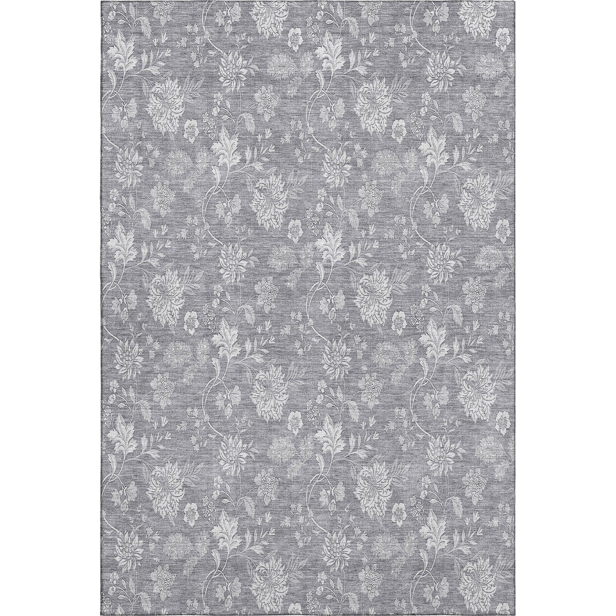 5' X 8' Gray And Ivory Floral Washable Area Rug With UV Protection - Home & Garden