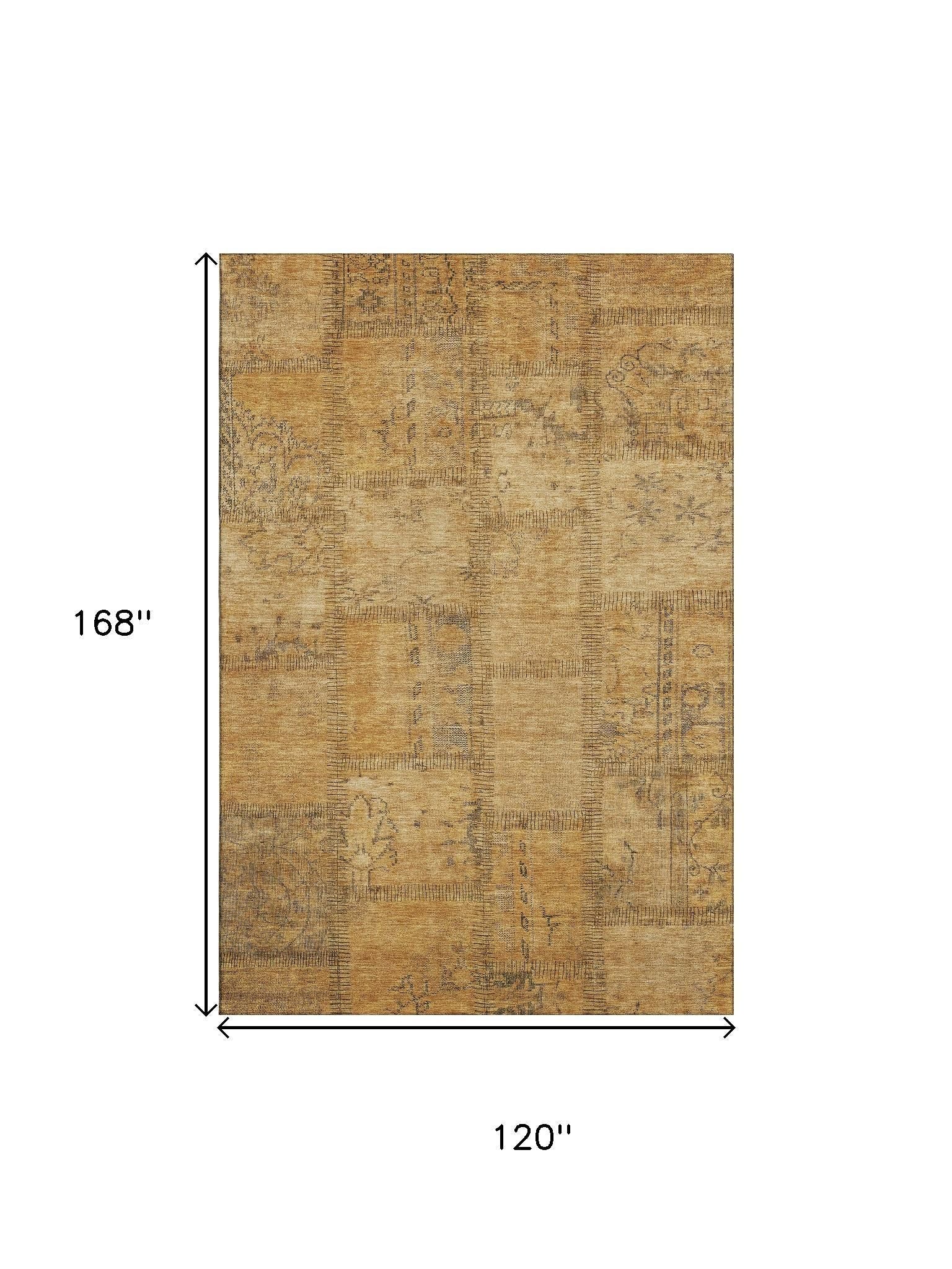 10' X 14' Copper And Gray Patchwork Washable Area Rug With UV Protection - Home & Garden