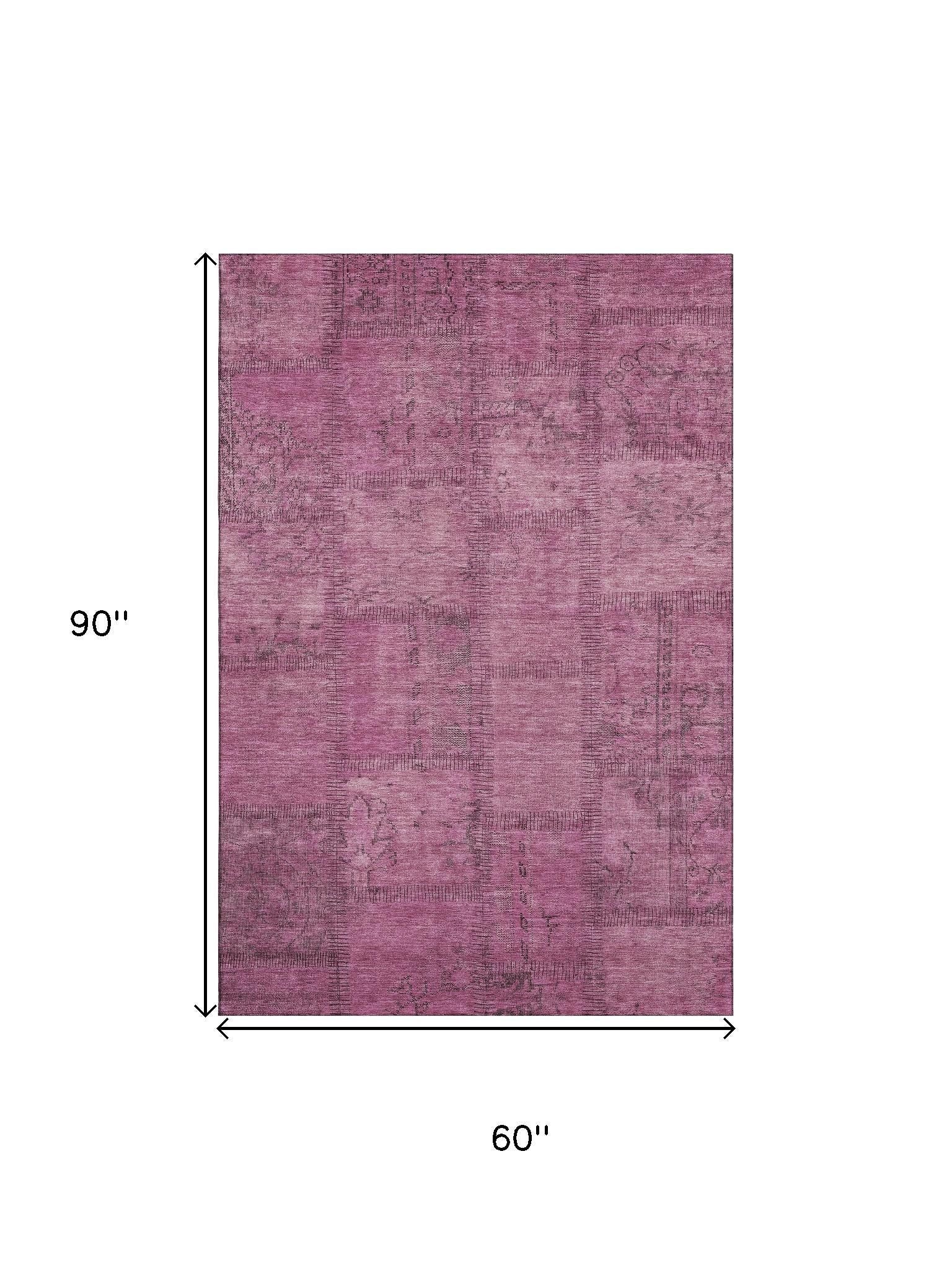 5' X 8' Blush And Gray Patchwork Washable Area Rug With UV Protection - Home & Garden