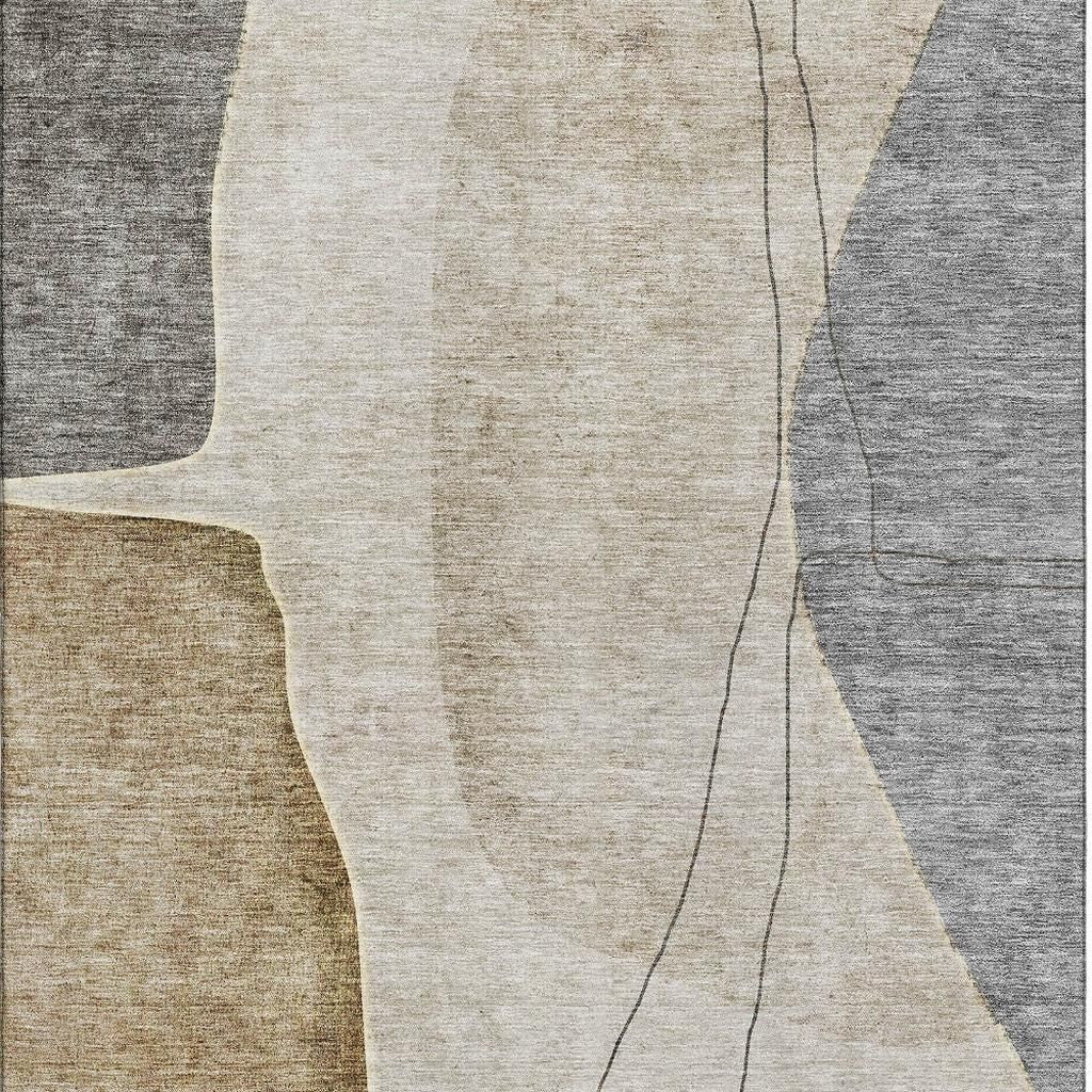 10' X 14' Taupe Beige And Gray Abstract Washable Area Rug With UV Protection - Home & Garden