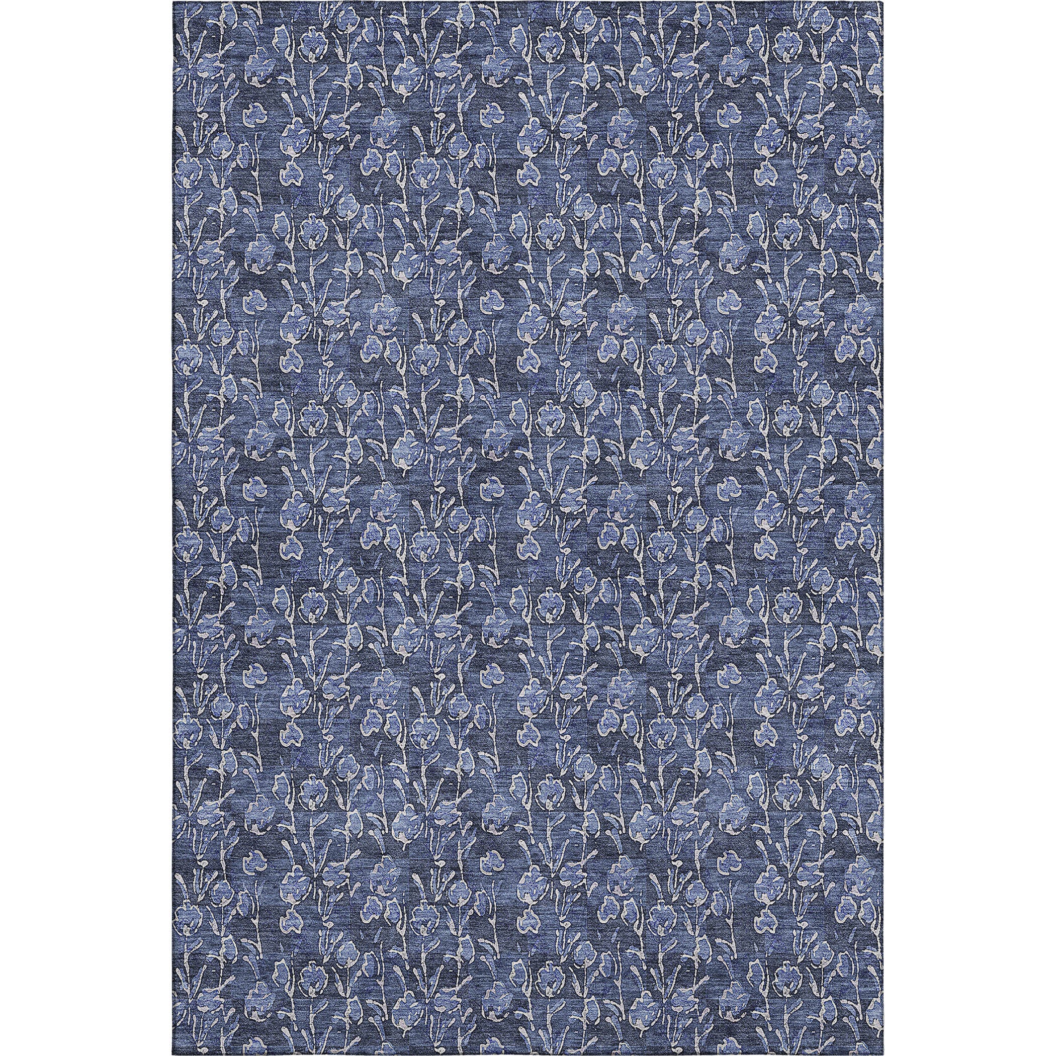 5' X 8' Navy Blue And Ivory Floral Washable Area Rug With UV Protection - Home & Garden
