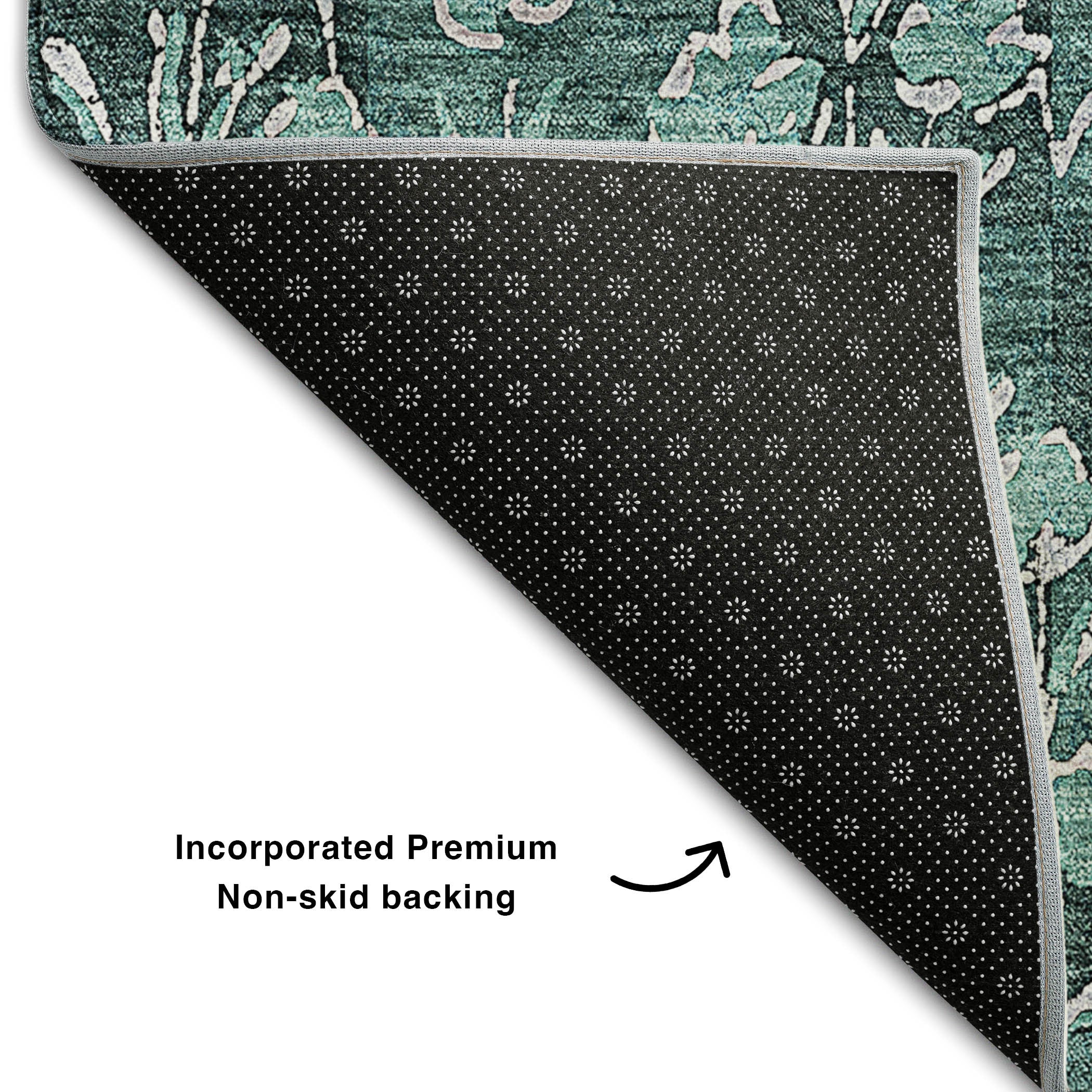10' X 14' Teal And Ivory Floral Washable Area Rug With UV Protection - Home & Garden