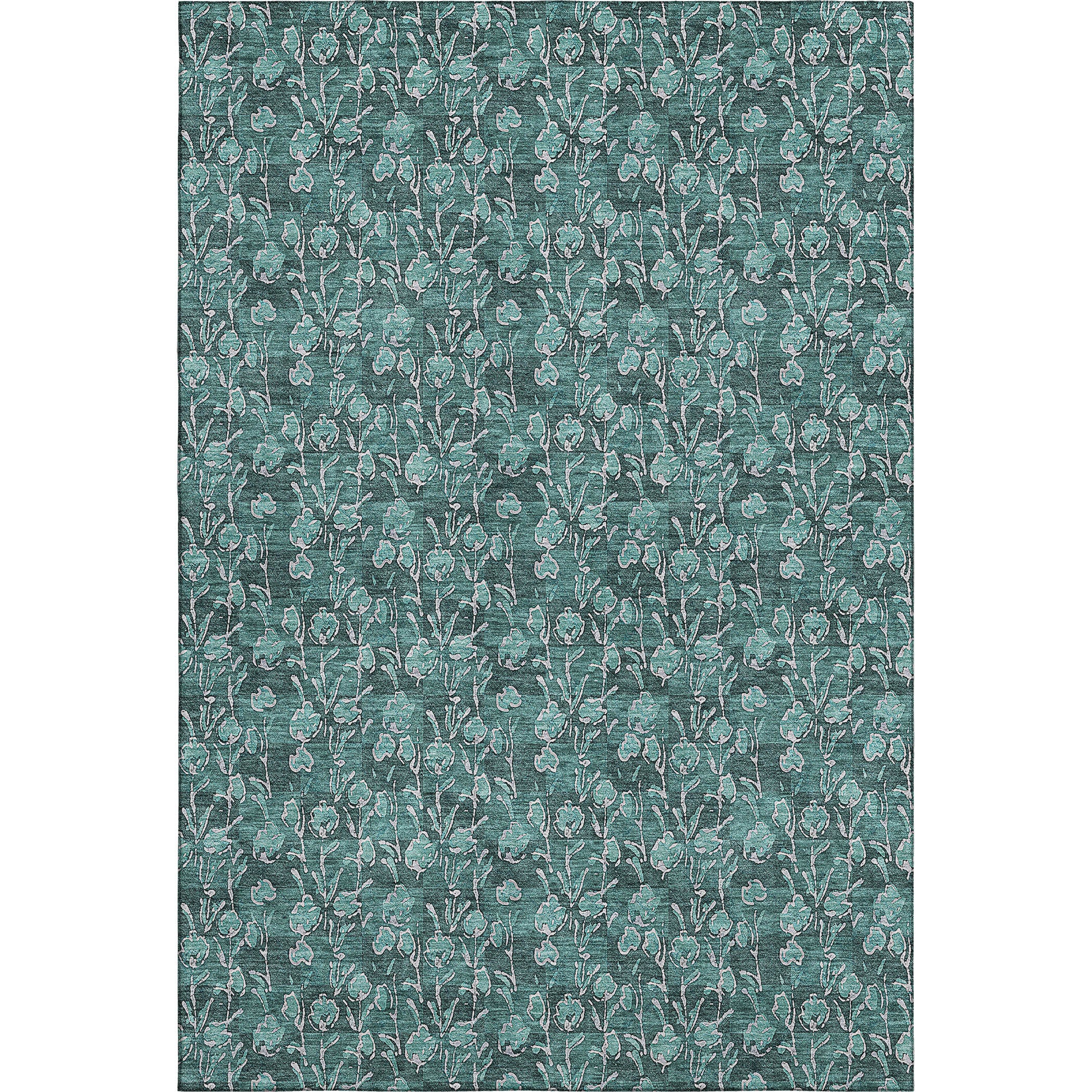 10' X 14' Teal And Ivory Floral Washable Area Rug With UV Protection - Home & Garden