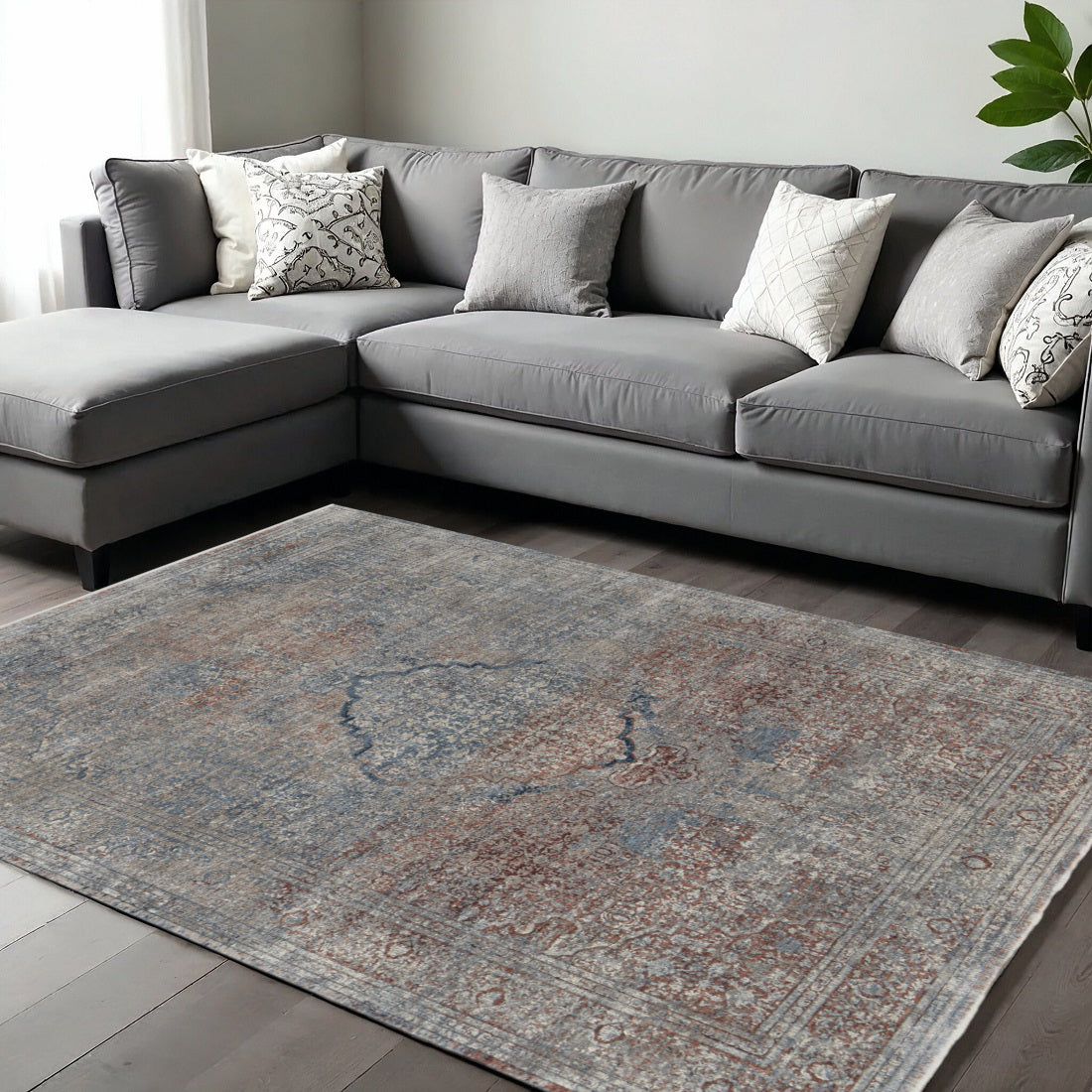 10' X 13' Blue Red And Gray Floral Area Rug - Home & Garden