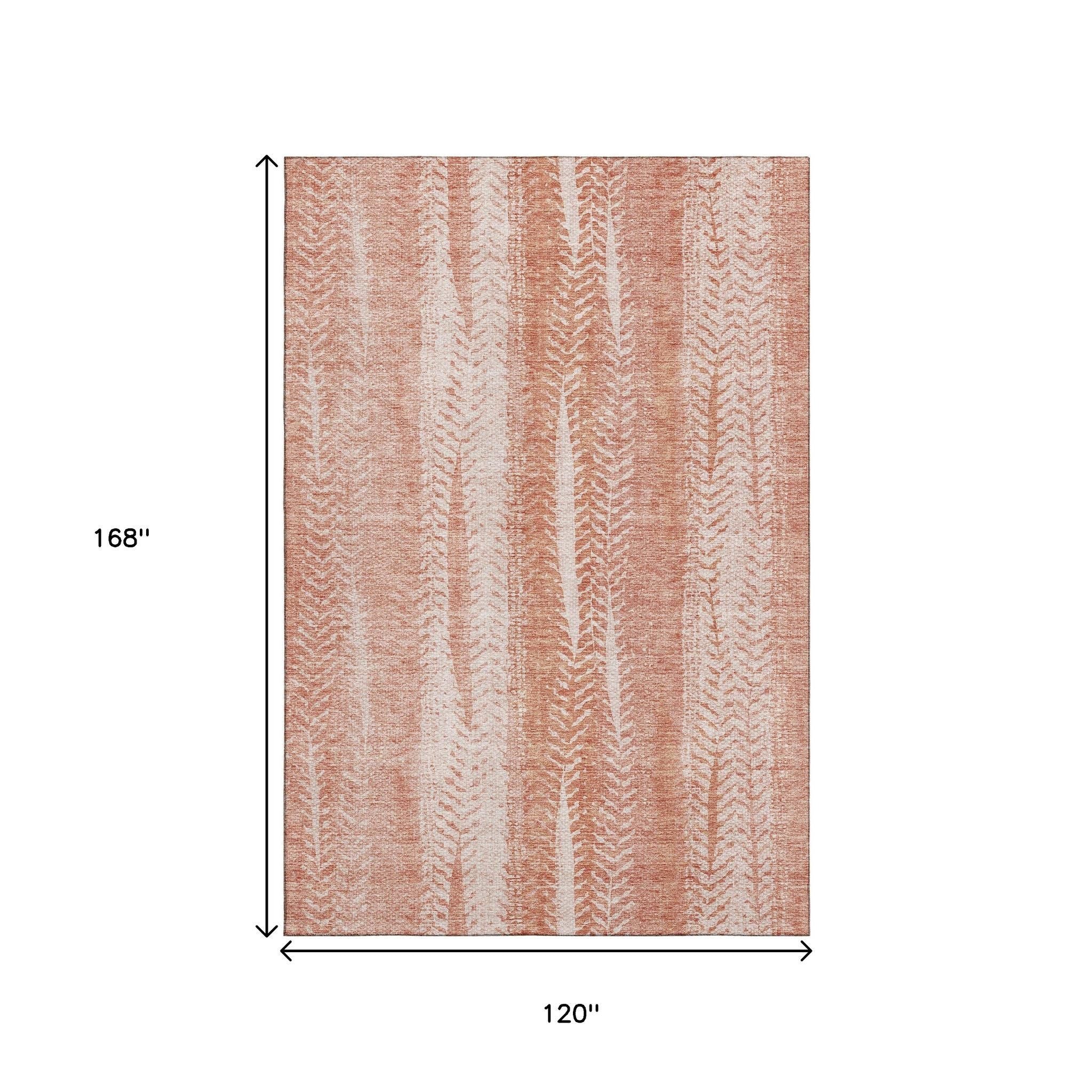 10' X 14' Coral And Ivory Striped Washable Area Rug With UV Protection - Home & Garden