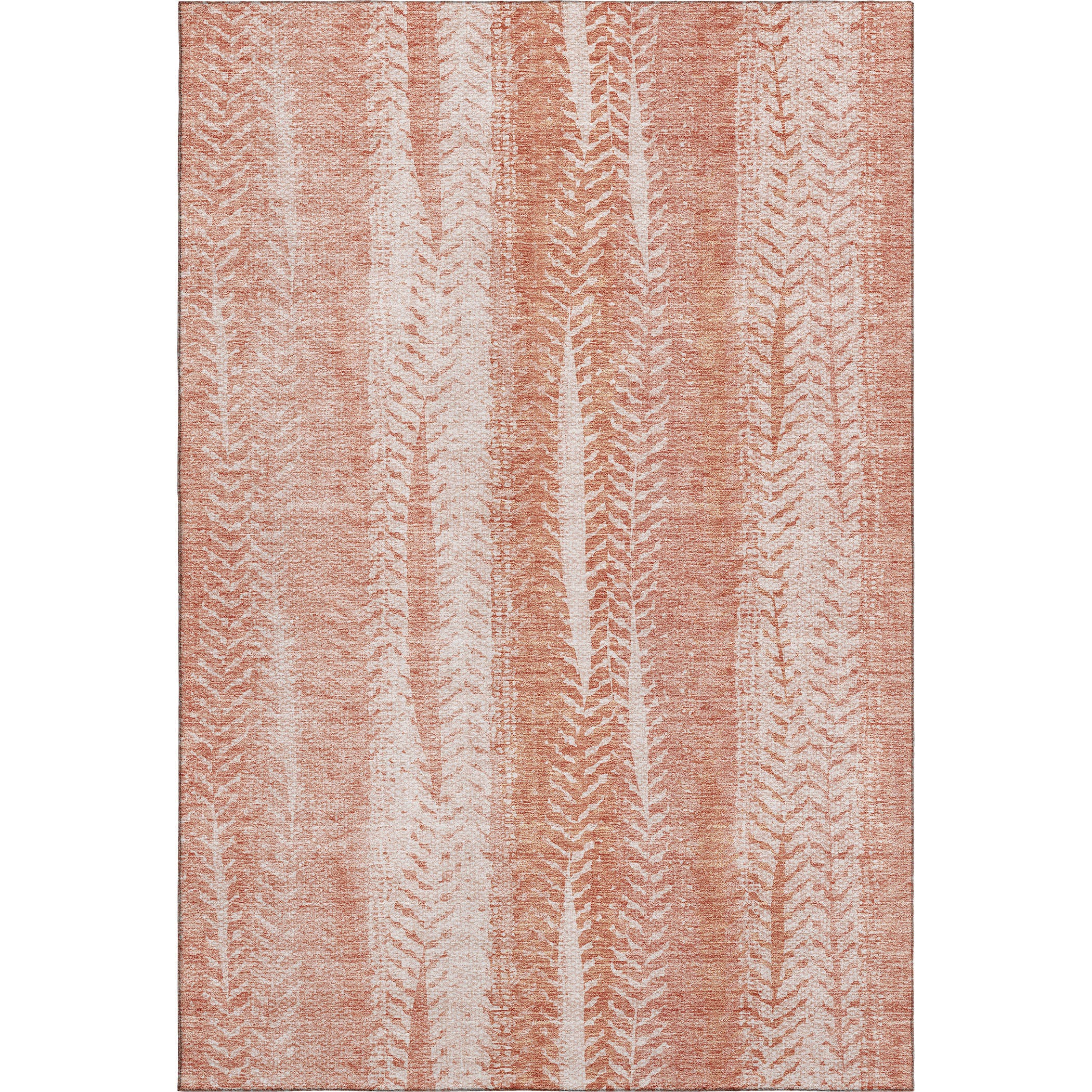 10' X 14' Coral And Ivory Striped Washable Area Rug With UV Protection - Home & Garden