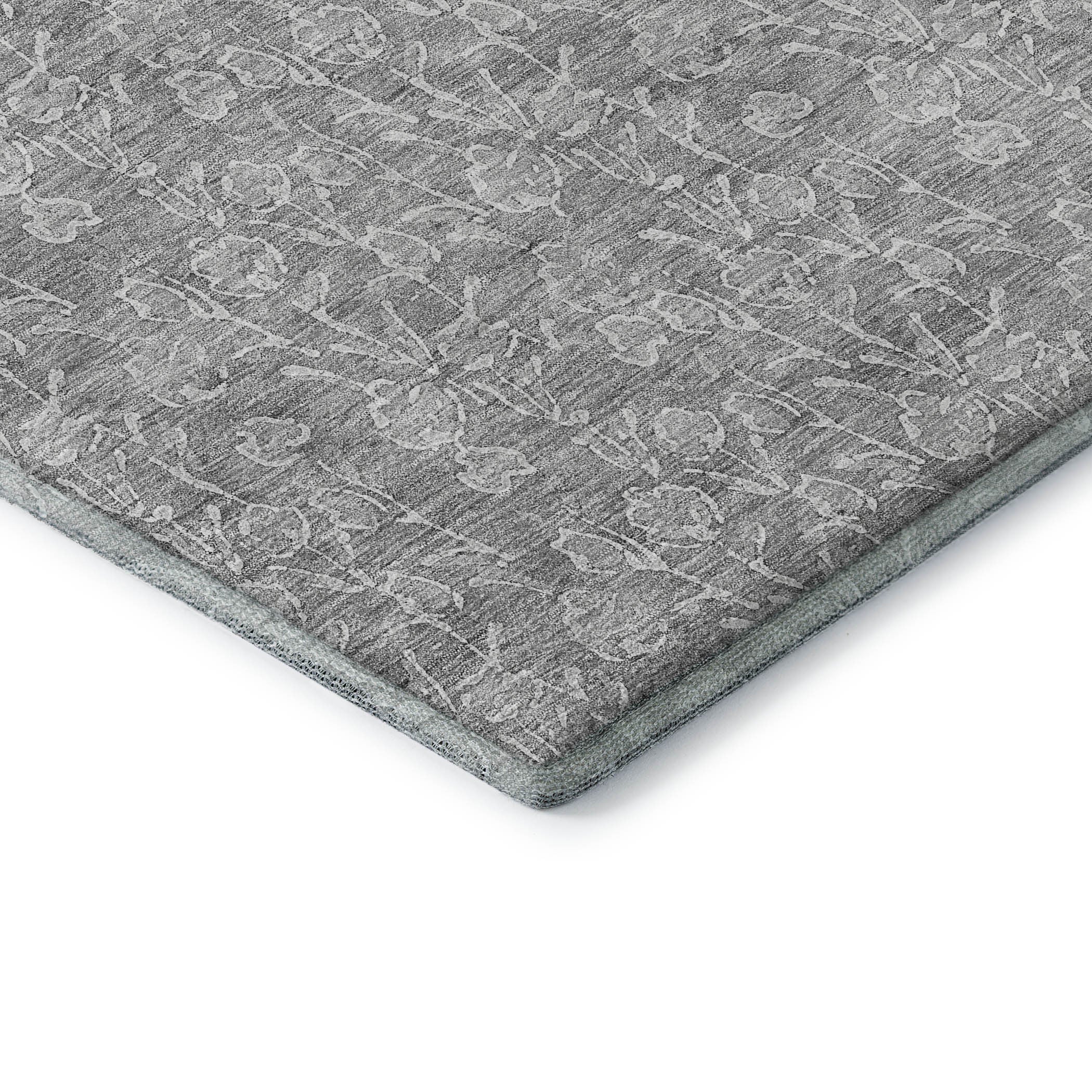 5' X 8' Silver And Ivory Floral Washable Area Rug With UV Protection - Home & Garden