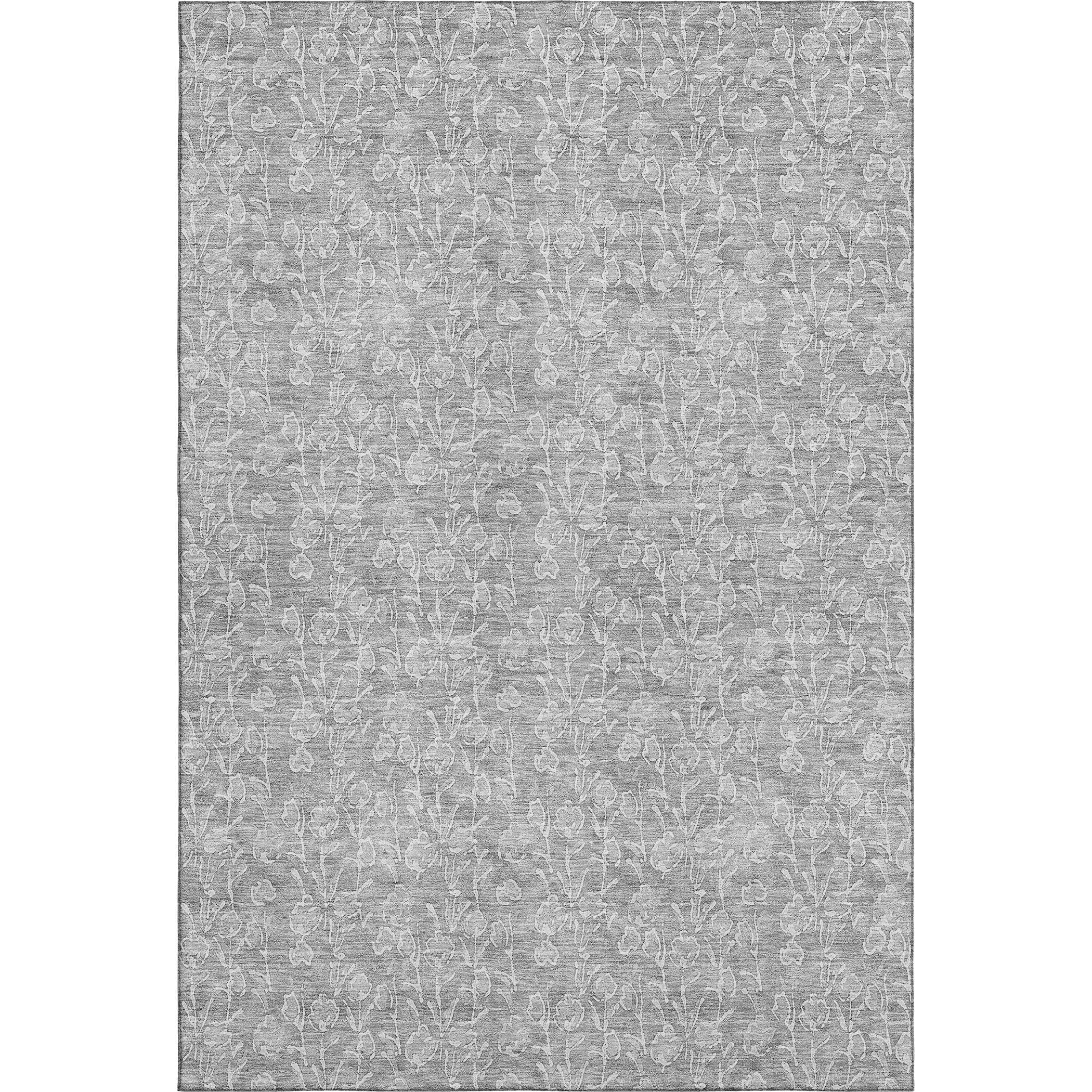 5' X 8' Silver And Ivory Floral Washable Area Rug With UV Protection - Home & Garden