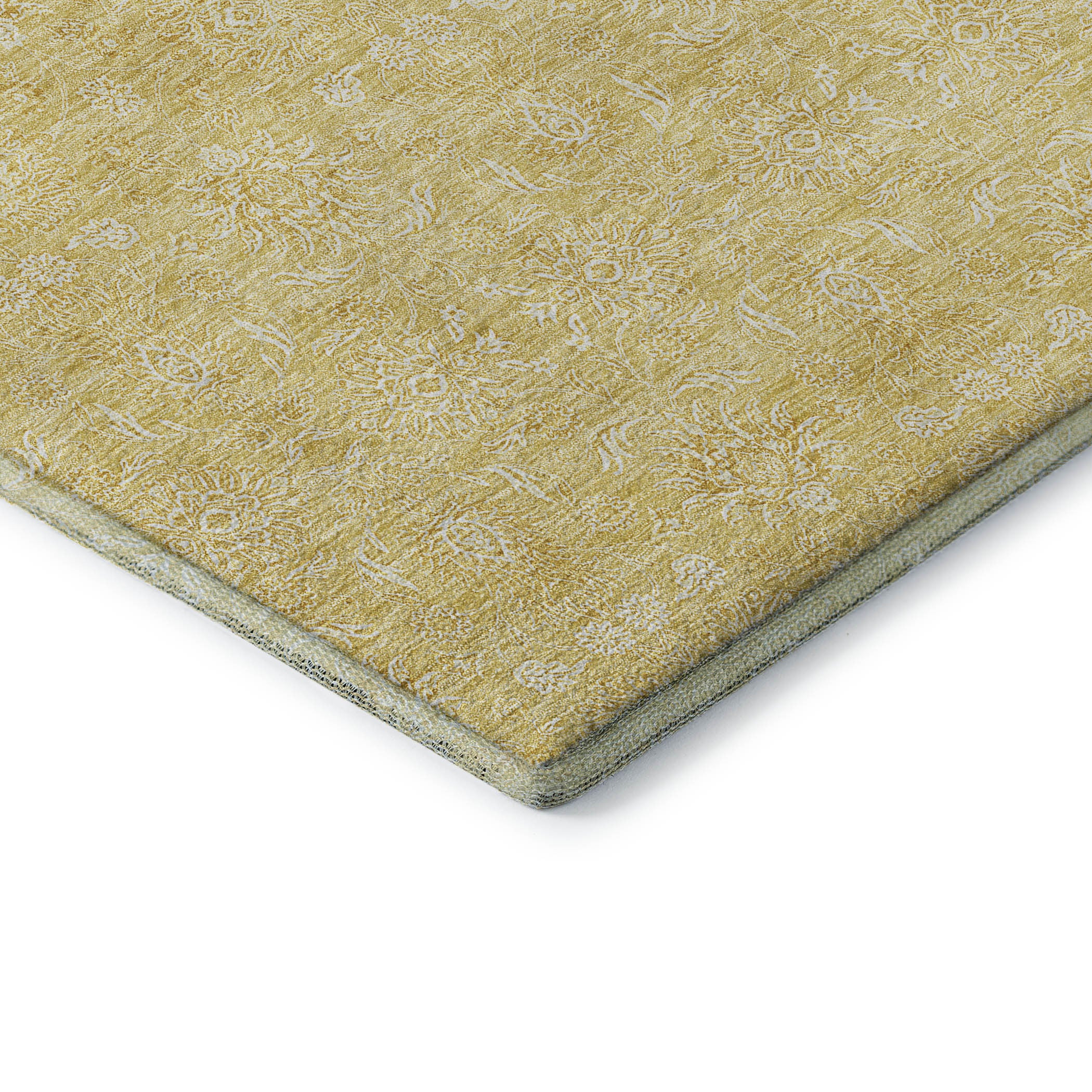 5' X 8' Amber And Ivory Floral Washable Area Rug With UV Protection - Home & Garden