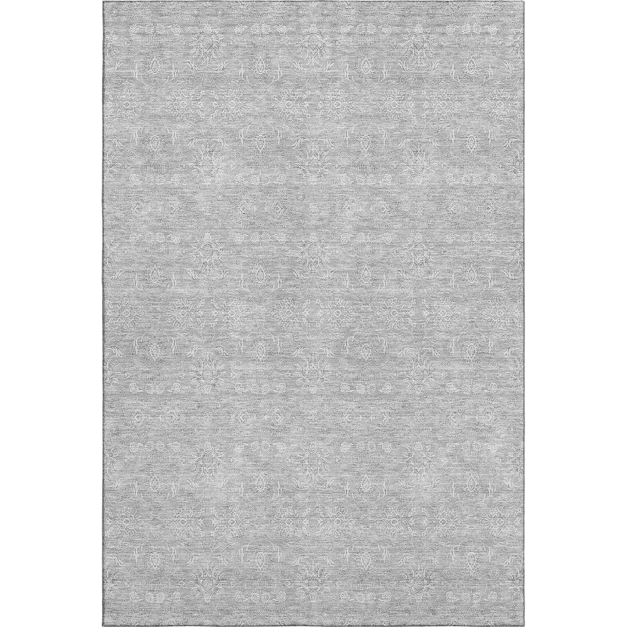 10' X 14' Silver And Gray Floral Washable Area Rug With UV Protection - Home & Garden