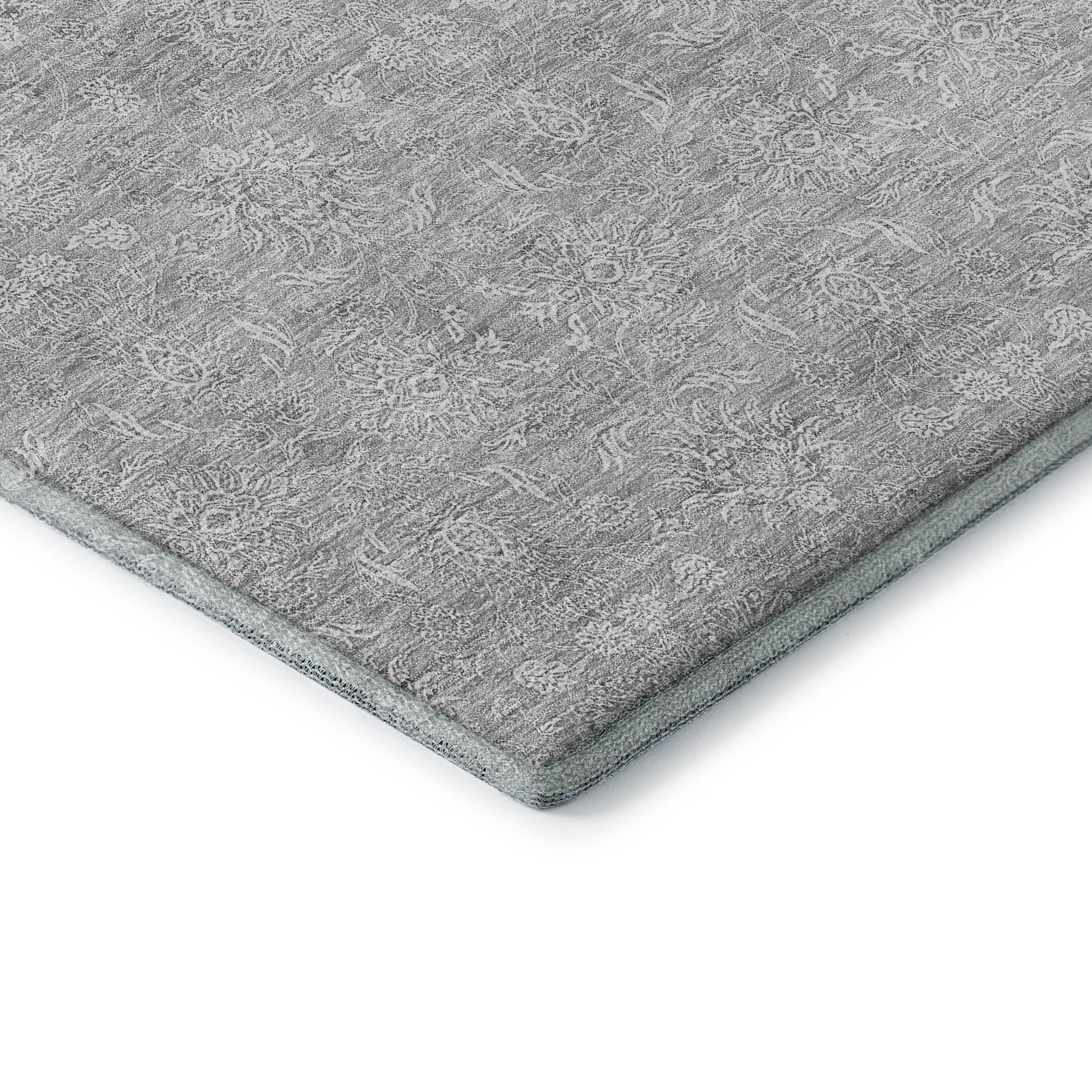10' X 14' Silver And Gray Floral Washable Area Rug With UV Protection - Home & Garden
