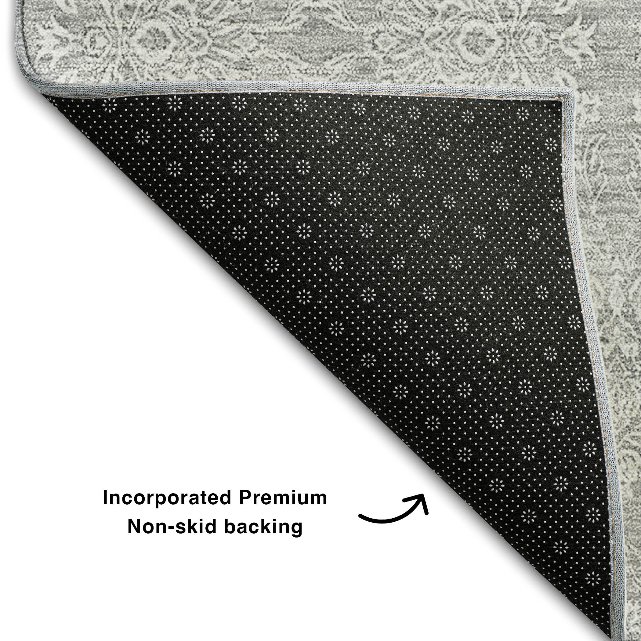 10' X 14' Silver And Gray Floral Washable Area Rug With UV Protection - Home & Garden